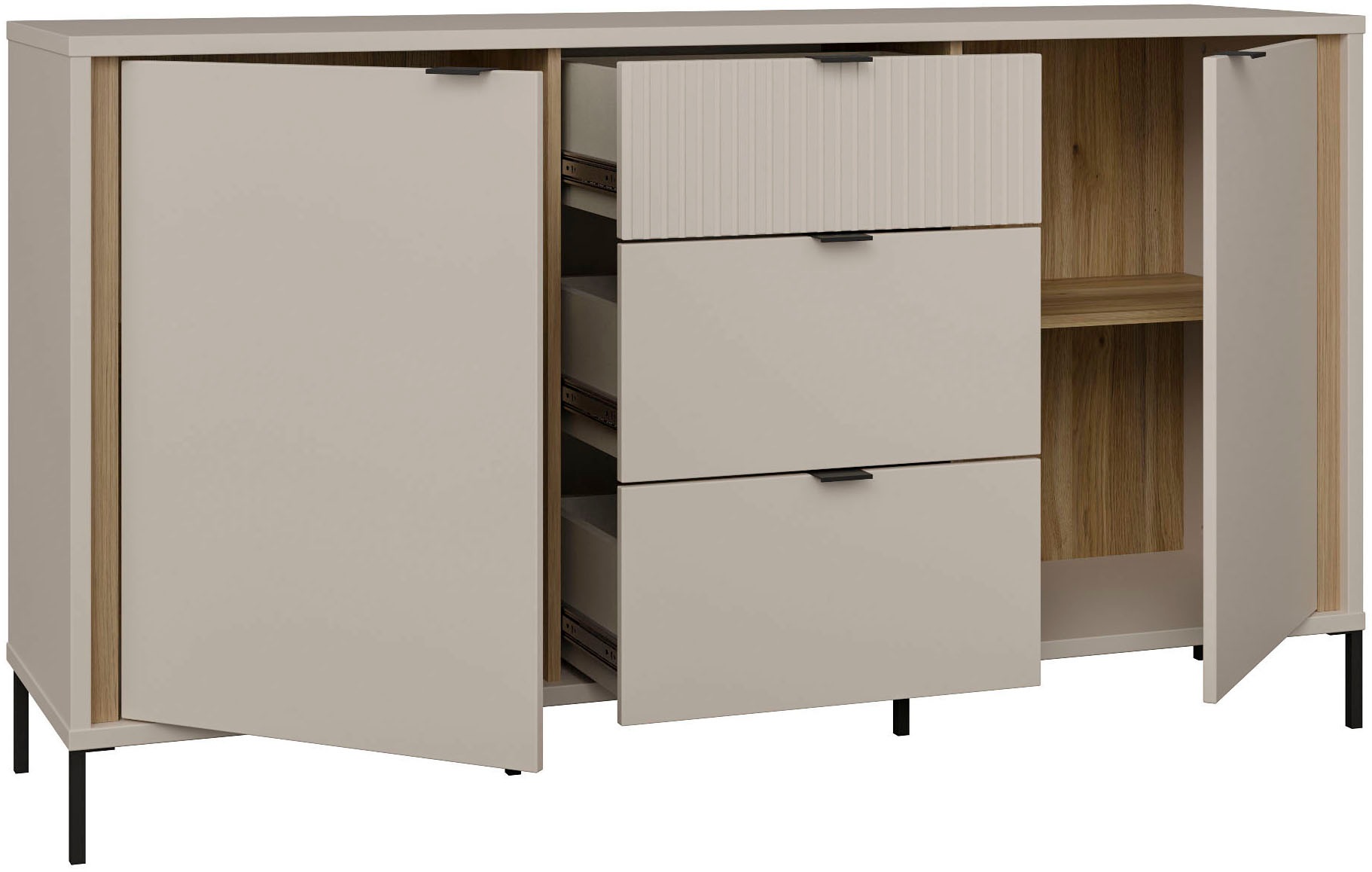FORTE Sideboard »Forte Seravel Sideboard 160 cm, Kashmir Beige/Mauvella Eiche« B/H/T 158,8/87,2/41,5 viel Stauraum, Lamellenoptik