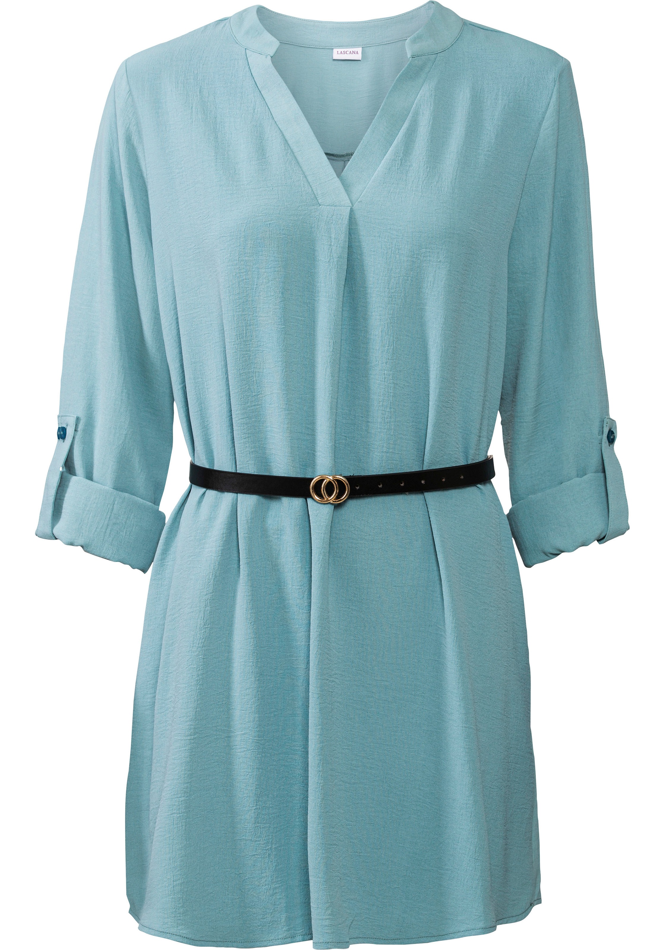 LASCANA Longbluse, (mit Gürtel in Lederoptik), aus gekreppter Ware, Blusenk günstig online kaufen