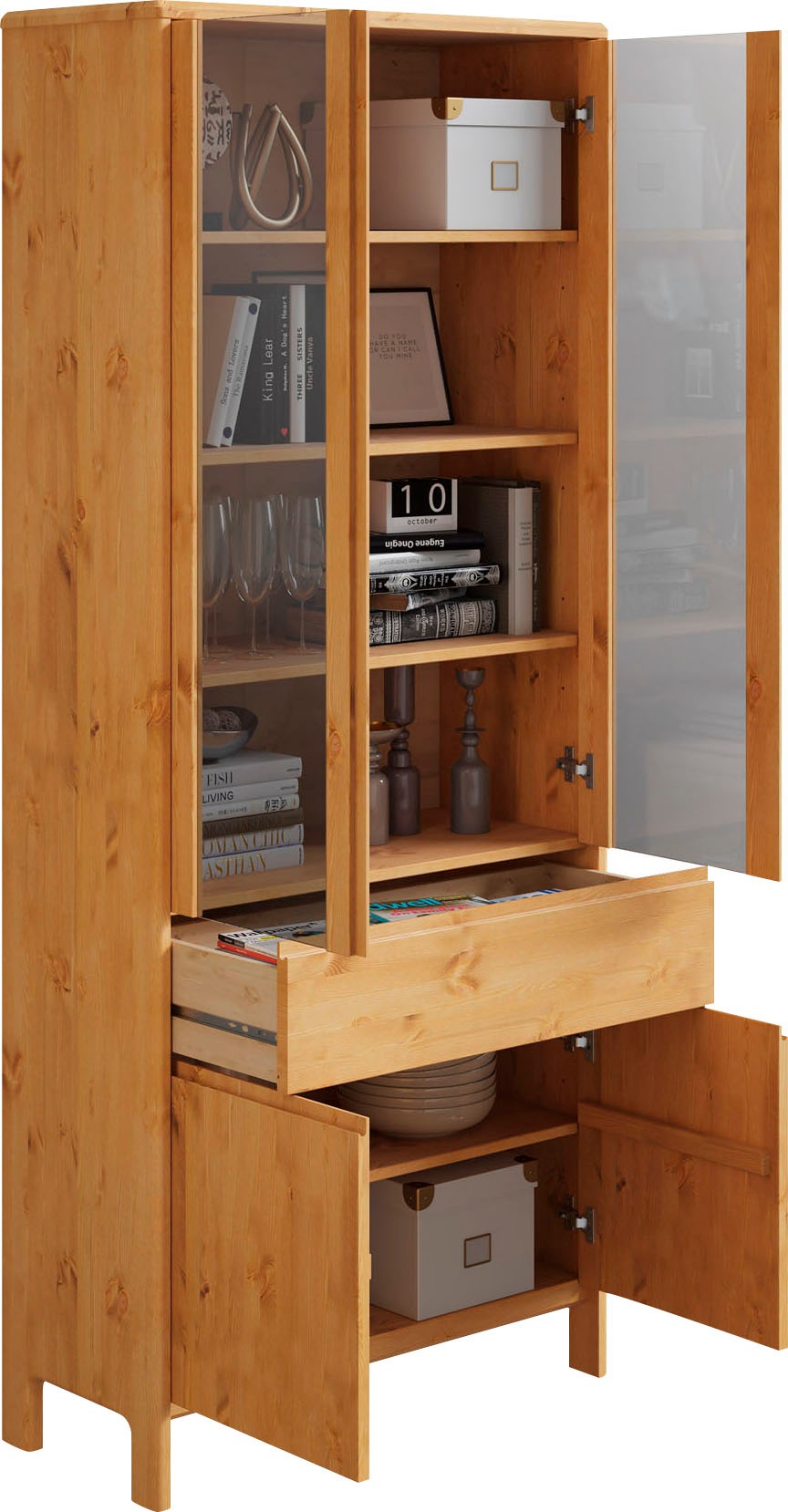 Home affaire Vitrine »Luven«, zertifiziertes Massivholz, Höhe 192 cm, 4 Türen und 1 Schublade