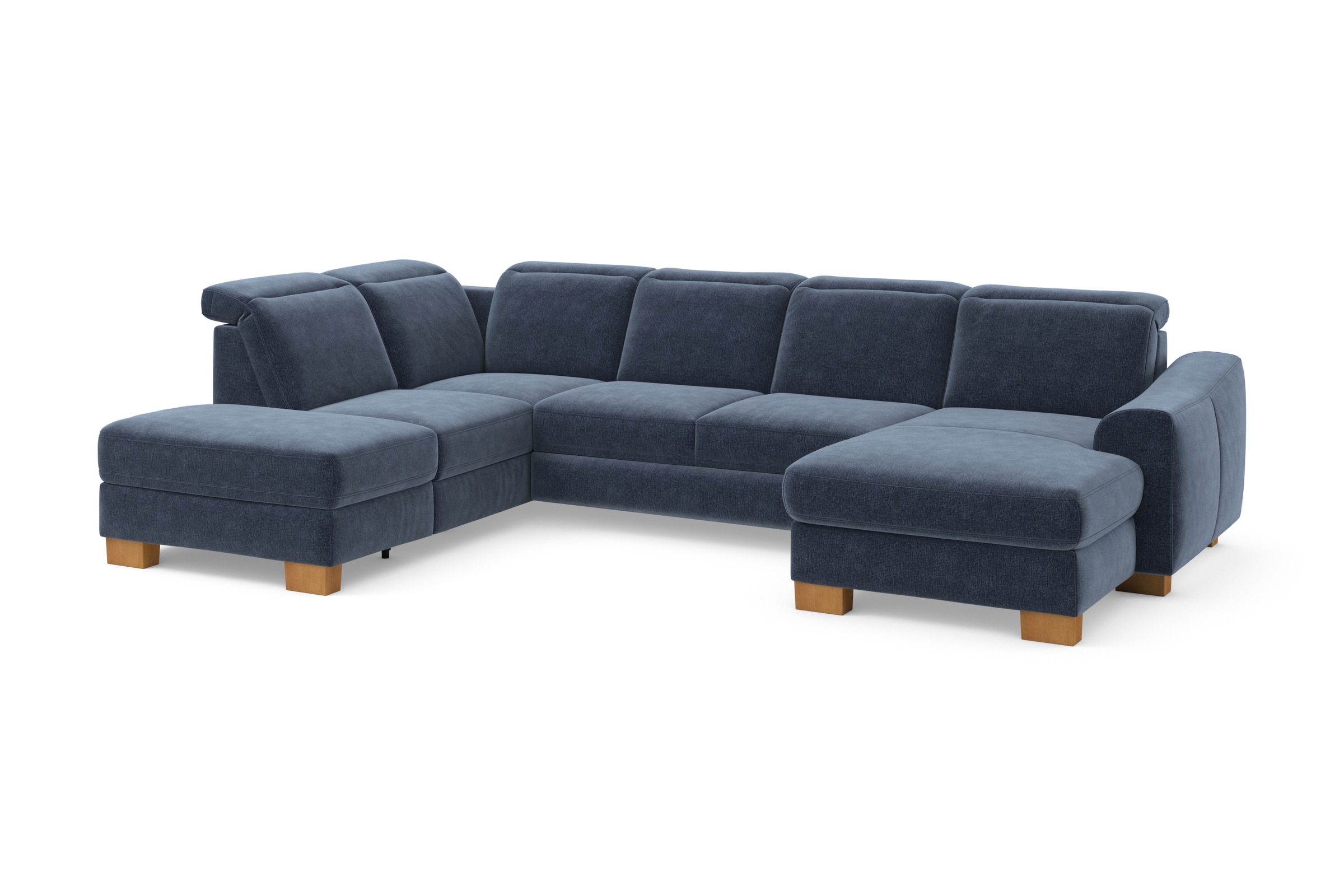 Wohnlandschaft HOME AFFAIRE "Dundee U-Form", blau (graublau), B:338cm H:86cm T:219cm, Flachgewebe (100% Polyester), Sofas, Wohnlandschaft, wahlweise mit Kopfteilverstellung und zusätzlich mit Bettfunktion 2