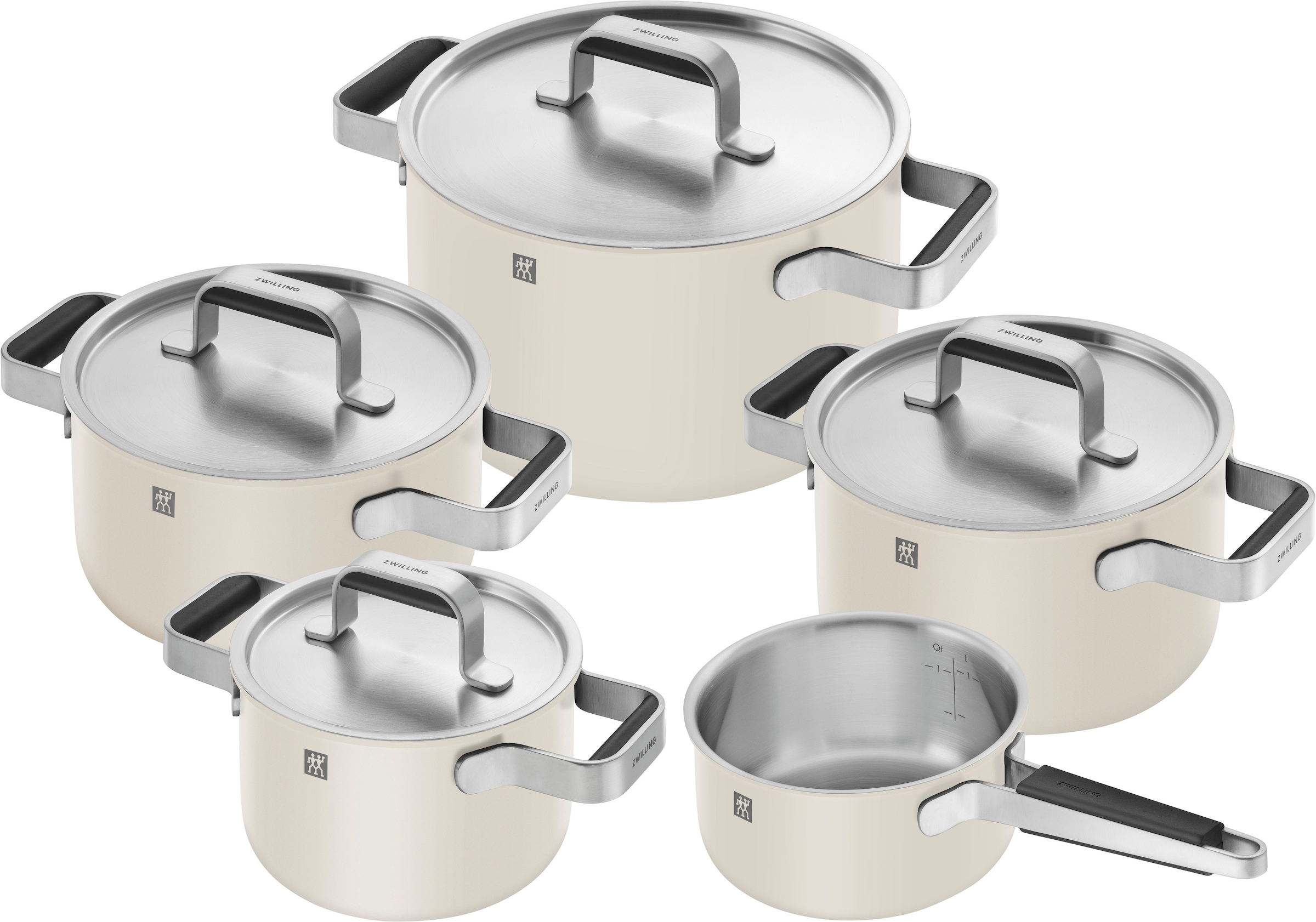 Zwilling Topf-Set »Pure«, Edelstahl 18/10, (Set, 5 tlg., 3 Kochtöpfe (16, 20 & 24 cm), Bratentopf 20 cm, Stieltopf 16 cm), Stay-Cool-Griffe, 3-lagige Bodentechnologie