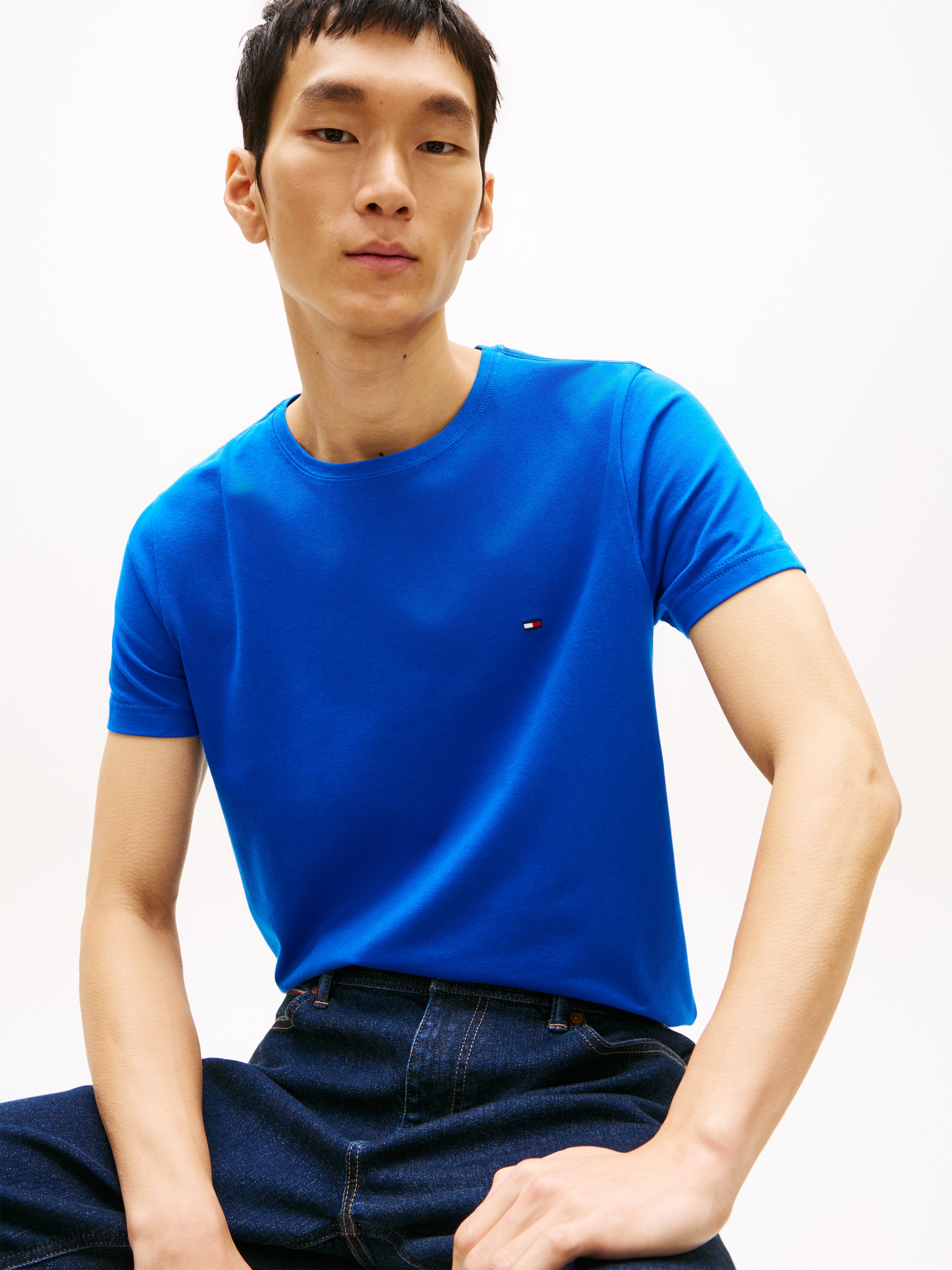 Tommy Hilfiger »STRETCH SLIM FIT« unifarben, casual, slim fit, Baumwollmix, Rundhals