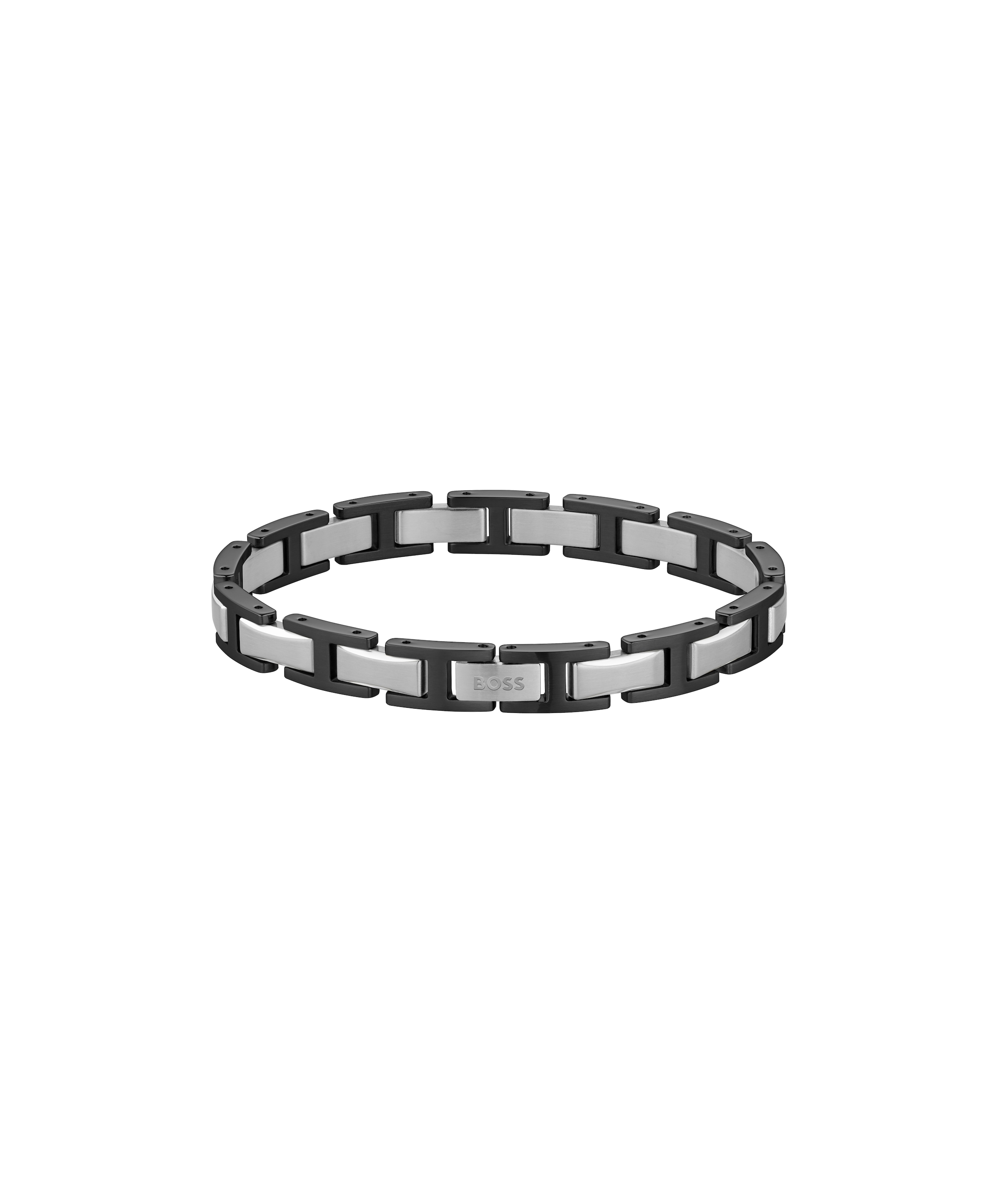 Gliederarmband BOSS "NOLAN", edelstahlfarben, schwarz, Armbänder, Herren, 19cm, Edelstahl, Gliederarmband