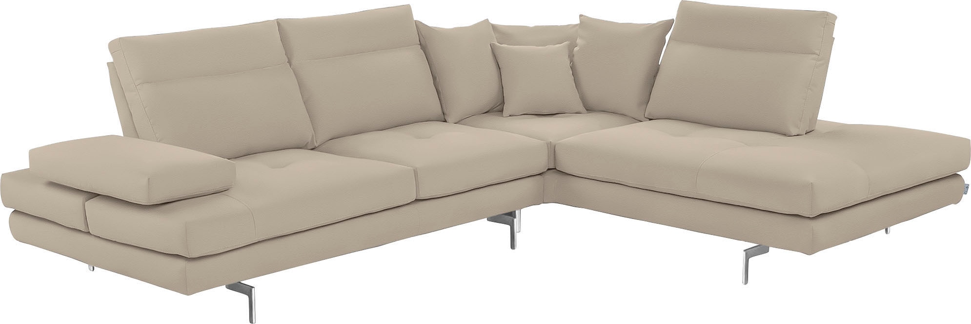CALIA ITALIA Ecksofa "Toby Wing, B/T: 288/232 cm, Designsofa mit hohem Sitzkomfort, L-Form" Sitztiefenverstell.,wahlw. mit Kissen-Set, Füße chrom glänzend