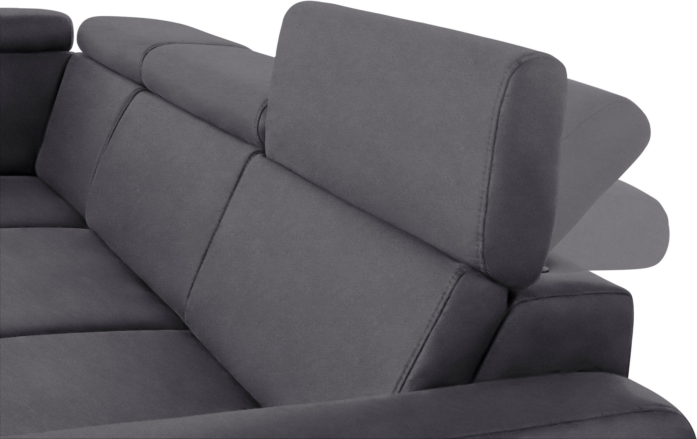 sit&more Ecksofa »Bologna L-Form«, Kopfteilverstellung, wahlweise mit Bettfunktion und Schubkasten