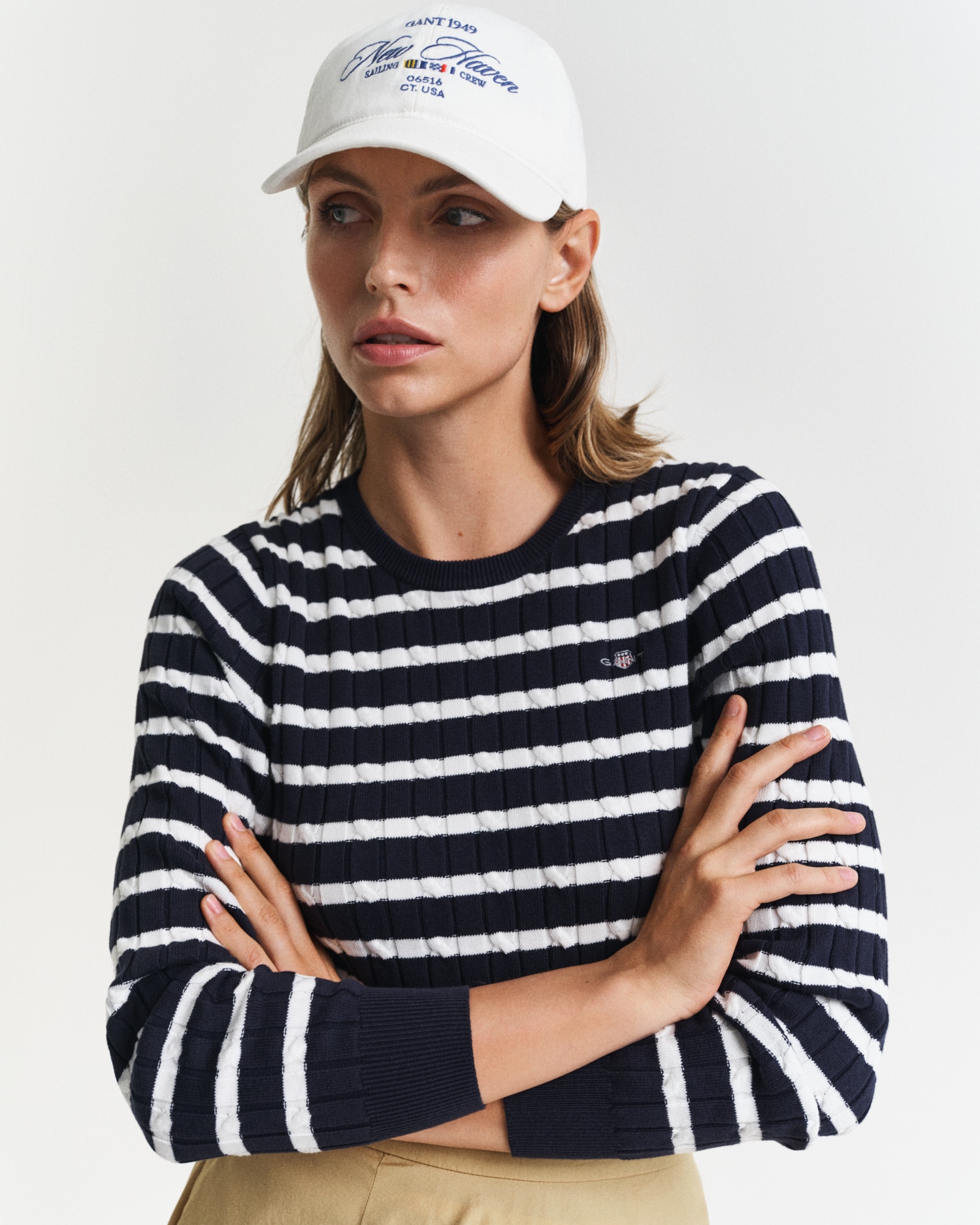 Gant Rundhalspullover »STRETCH COTTON CABLE STRIPE C-NECK«