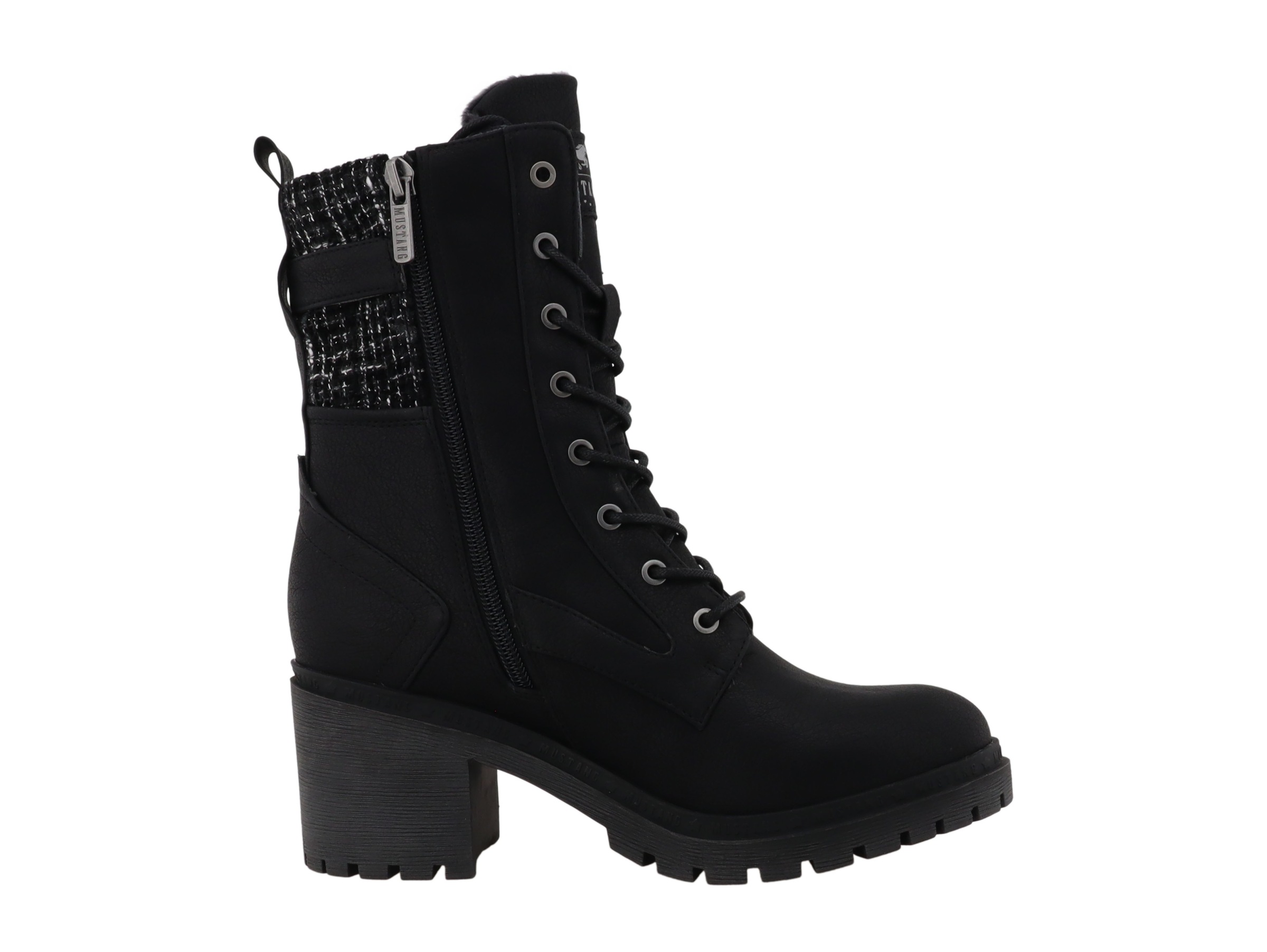 Mustang Shoes Schnürstiefelette »Stiefelette«  Blockabsatz, Schnürboots mit Zierschnalle und Nieten