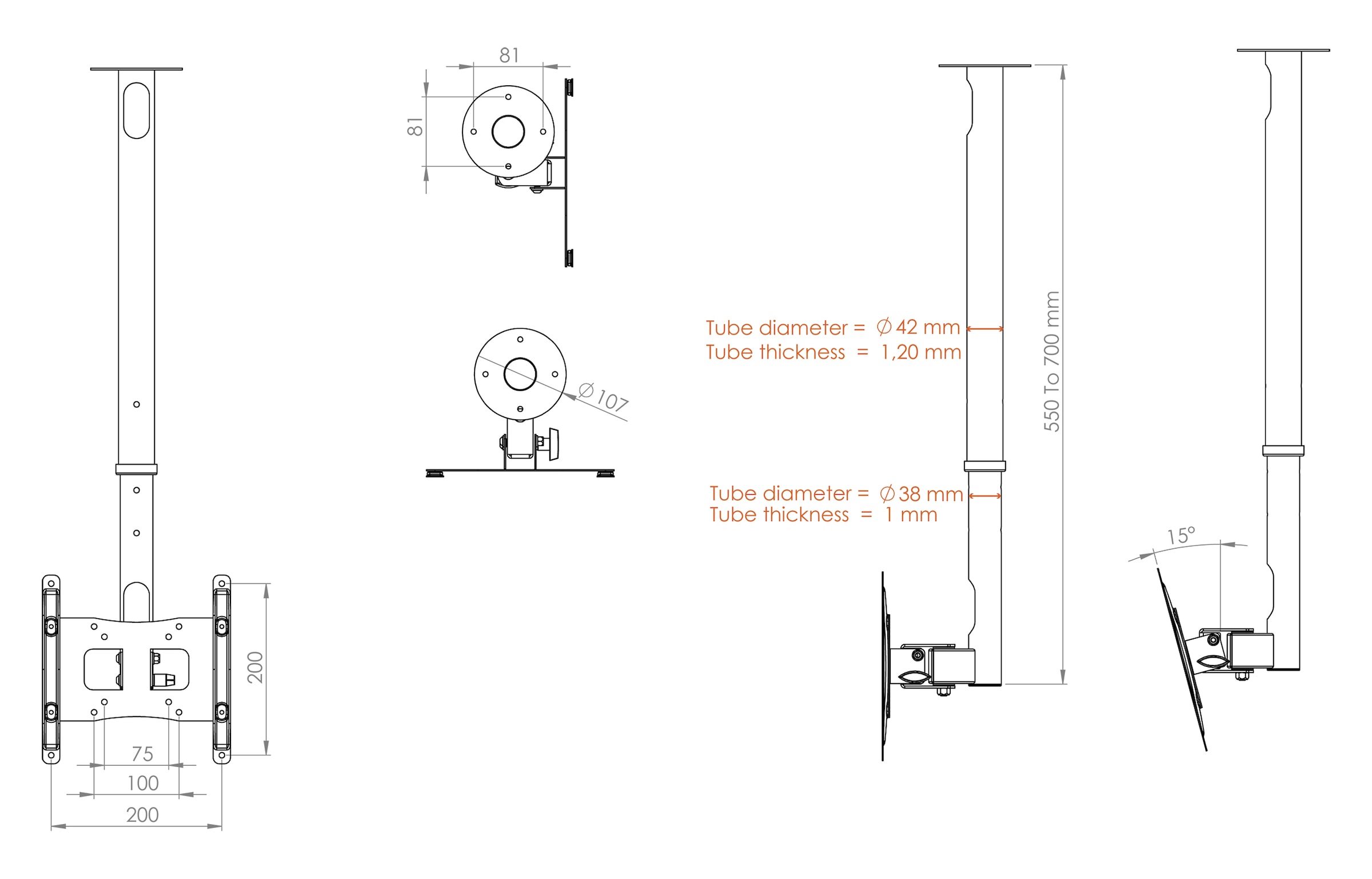 VCM TV-Deckenhalterung »Universal VESA TV Deckenhalterung Halter B-DX 200«
