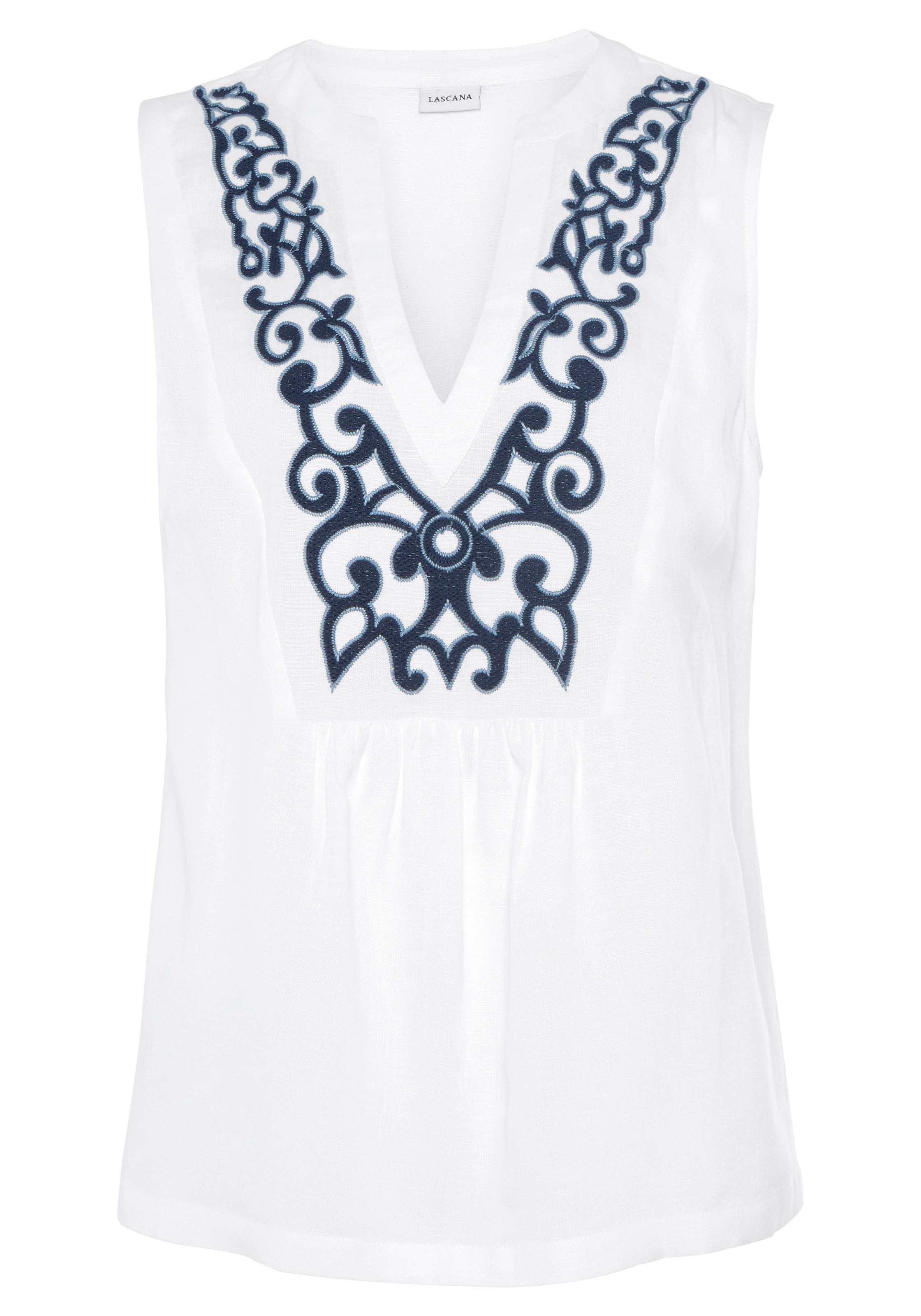 LASCANA Blusentop, mit Stickerei am V-Ausschnitt günstig online kaufen