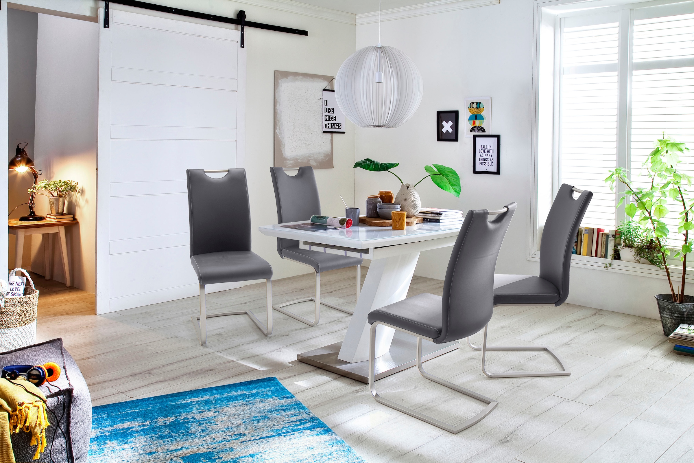MCA furniture Esstisch »Galina, TOPSELLER!«, (Esstisch, Tisch), Bootsform in weiß mit Synchronauszug vormontiert, Sicherheitsglas