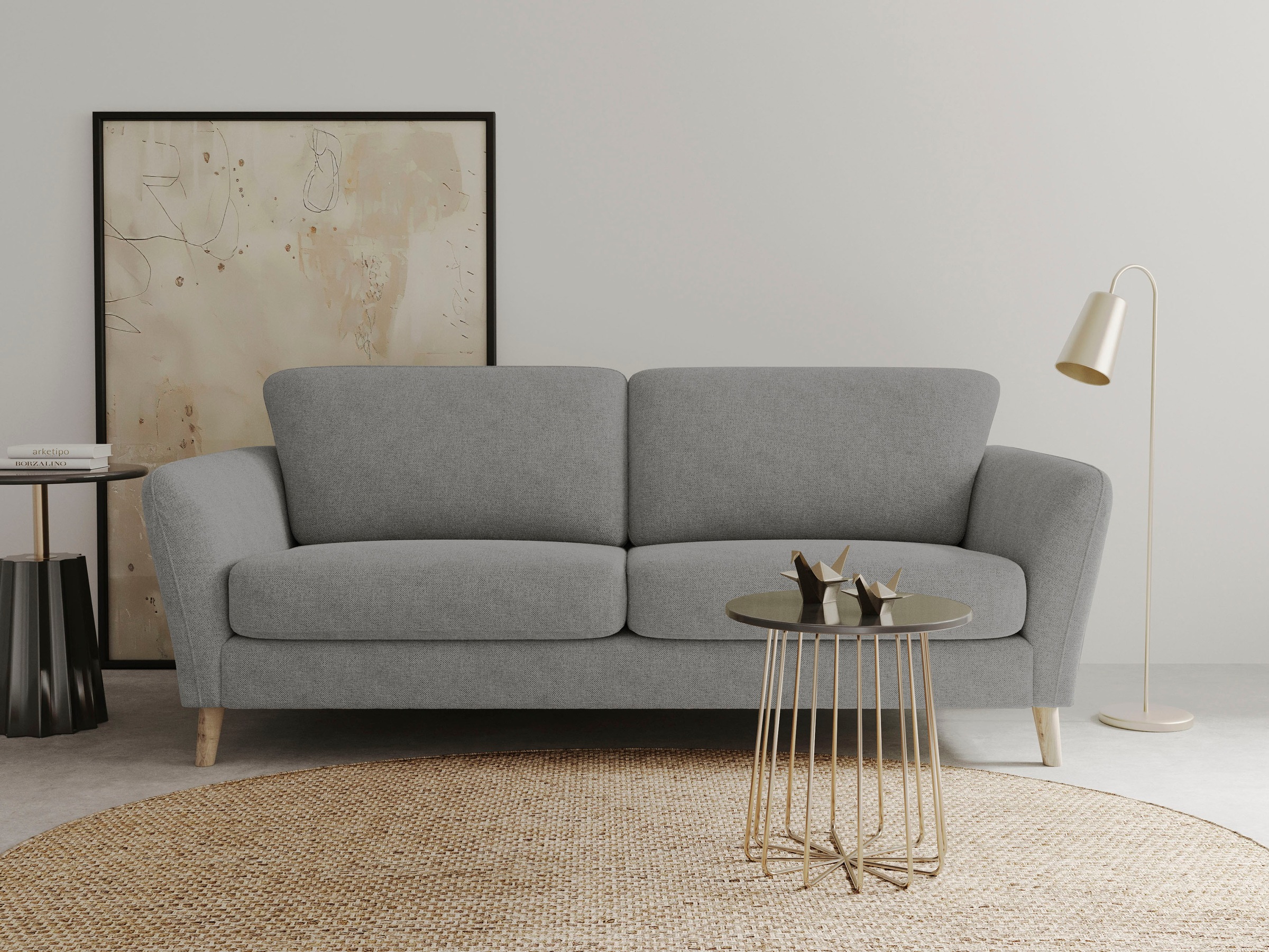 OTTO home 3-Sitzer "MARSEILLE 3er Sofa 206 cm, Cord, Flachgewebe, Struktur, Webstoff" Massivholzbeine Eiche, Landhausstil, Wellenunterfederung