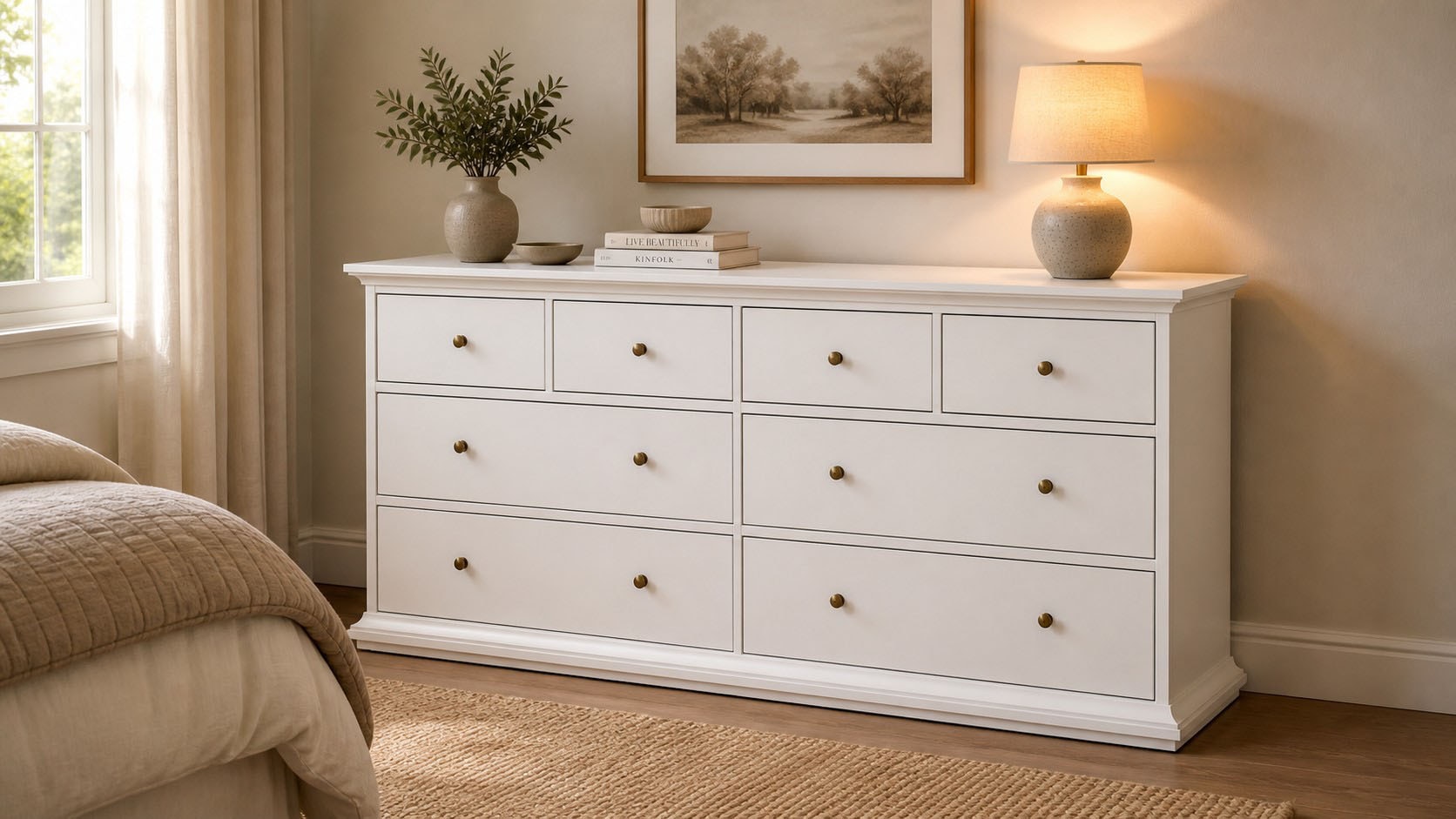 Home affaire Kommode "Paris, Aufbewahrung, Schubladenschrank, Stauraum, mit 8 Schubladen" Landhausstil, Elegant, geräumig, Breite 184 cm, Höhe 87 cm