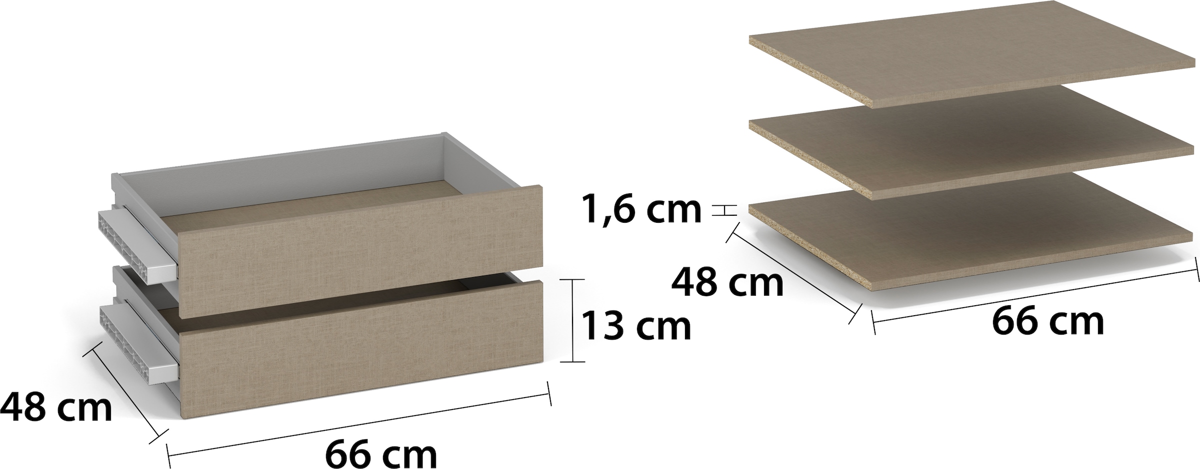 rauch Schubladeneinsatz »Zubehör für Schwebetürenschränke Rauch ORANGE« Set, in Breiten 66 cm oder 88 cm, 5 Stk. tlg.