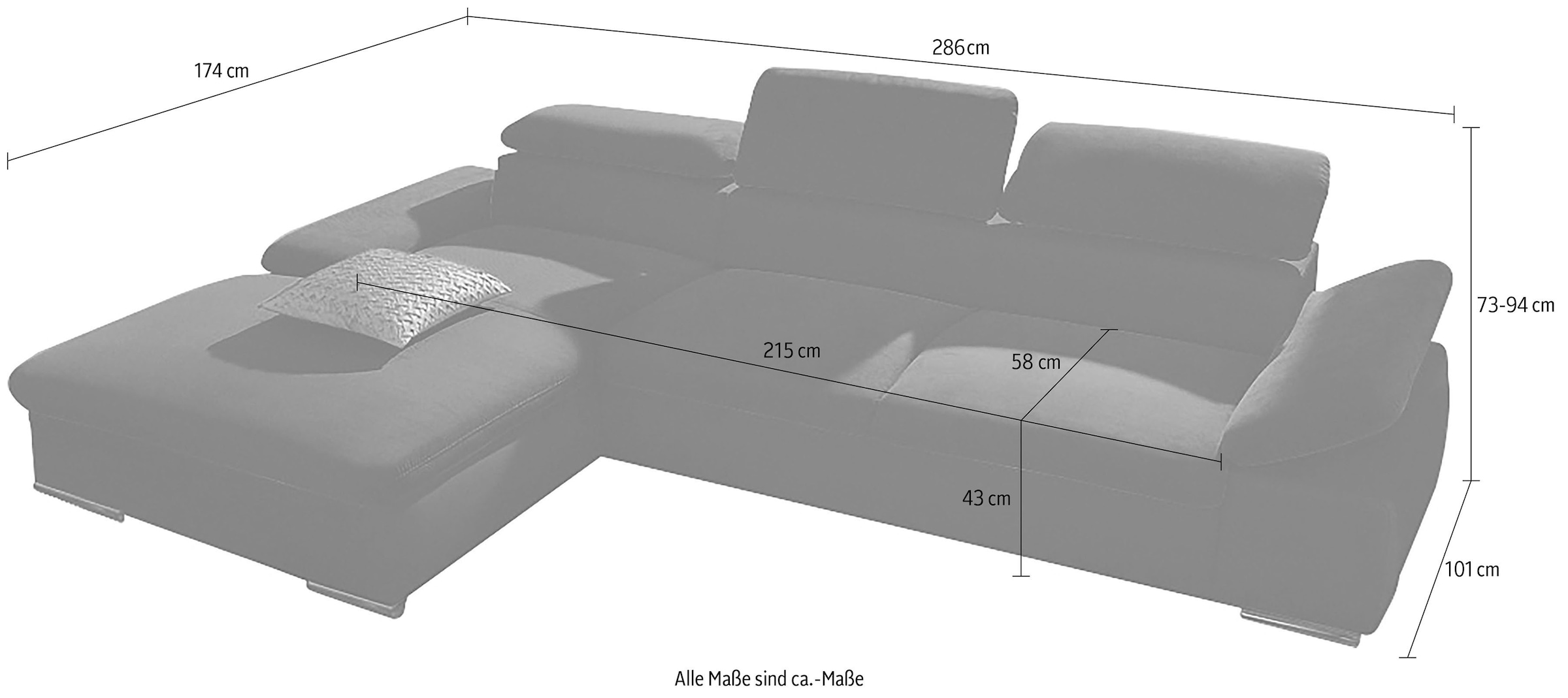 sit&more Ecksofa »Valantine L-Form«, inkl. Kopf- und Armteilverstellung, wahlweise mit Bettfunktion