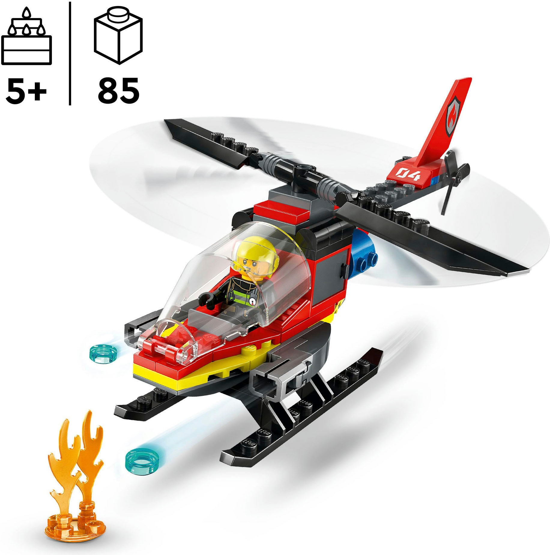 LEGO® Konstruktionsspielsteine »Feuerwehrhubschrauber (60411), LEGO City«, (85 St.), Made in Europe