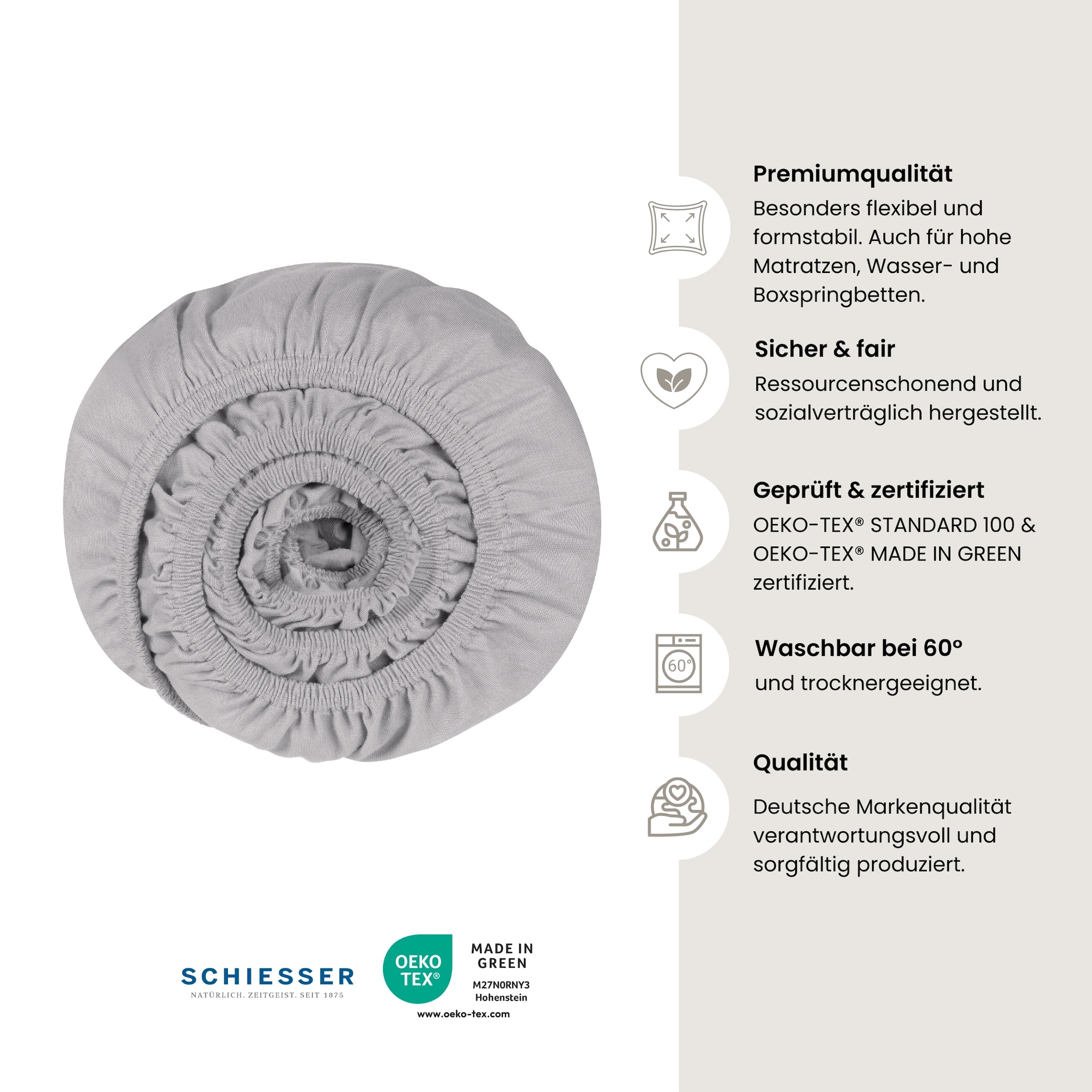 Schiesser Spannbettlaken »Flexi aus 95% Baumwolle und 5% Elastahan in Premium-Qualität«, für hohe Matratzen und Boxspringbetten geeignet, Made in Green