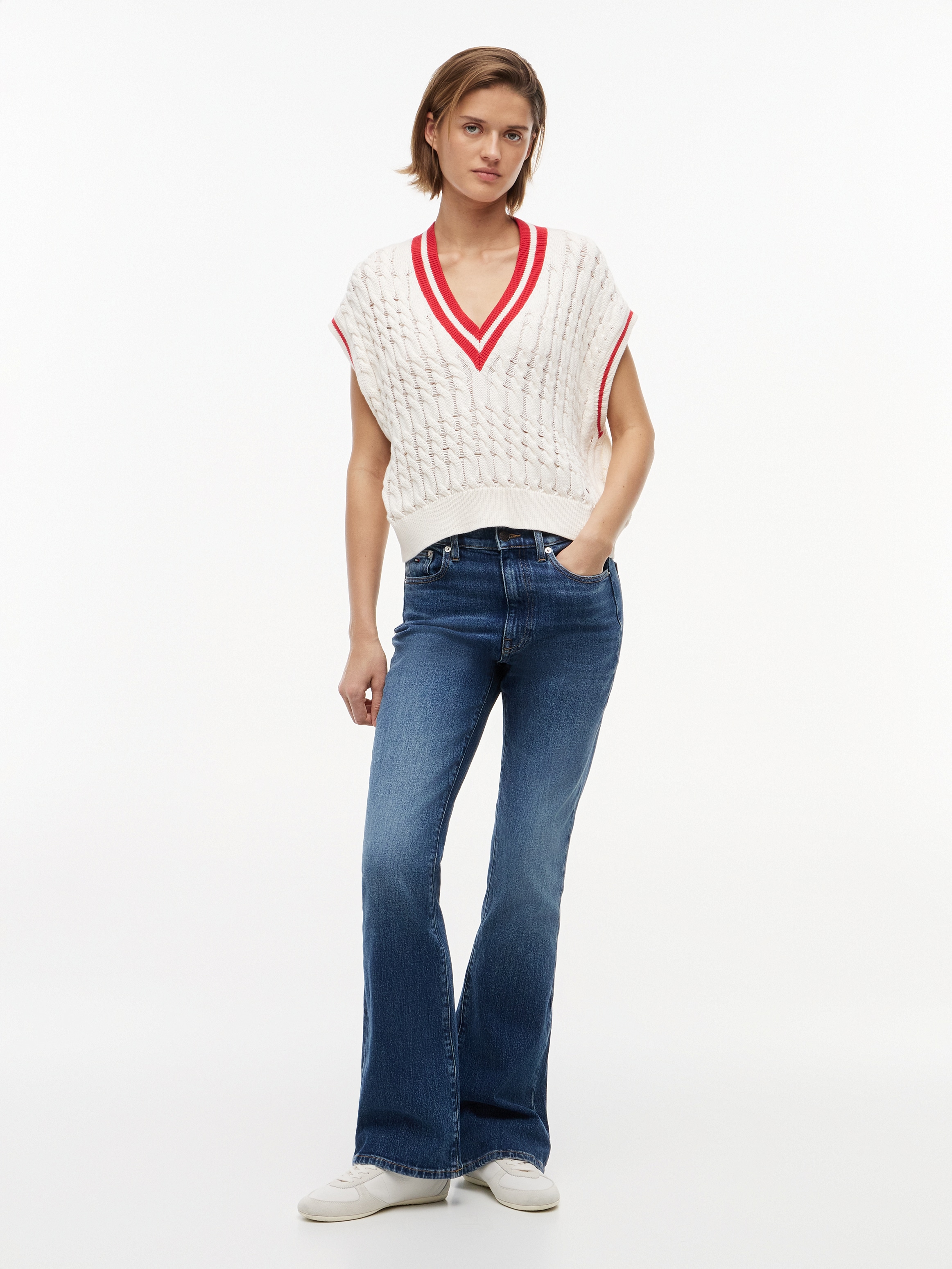 Tommy Jeans Pullunder »TJW TIPPING V NECK CABLE VEST« Baumwolle, mit Zopfmuster