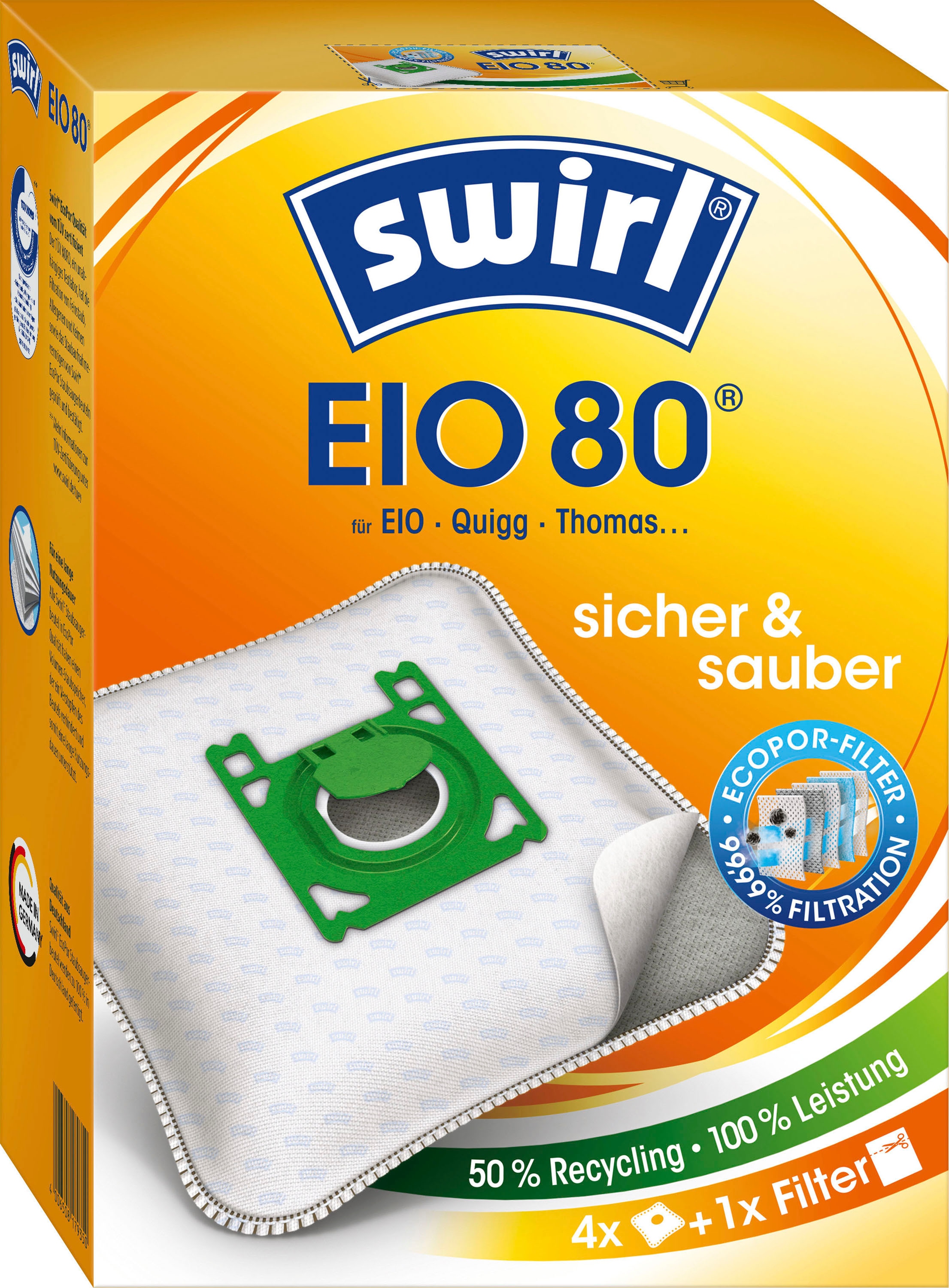 Swirl Staubsaugerbeutel "EIO 80 für EIO, Koenic und Quigg", (Packung), 4er- Pack
