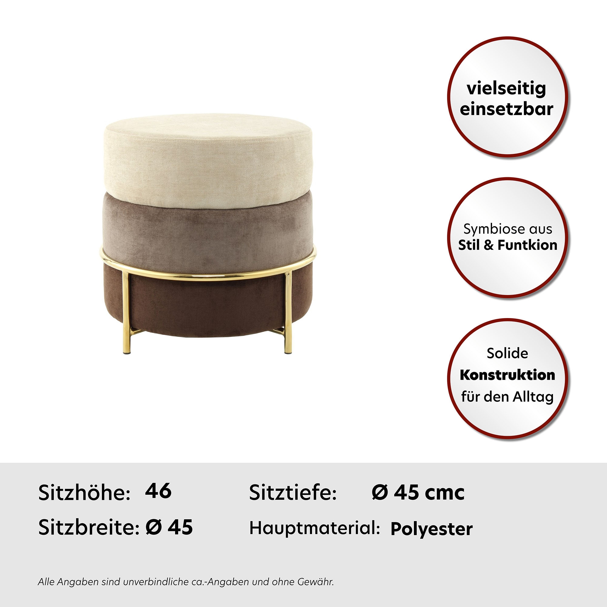 Kayoom Sitzhocker »Hocker Matilda 225, Komfortable runde Form, Gemütlicher Design-Hocker«, (1 St.), samtweich, elegant, gepolstert, große Sitzfläche