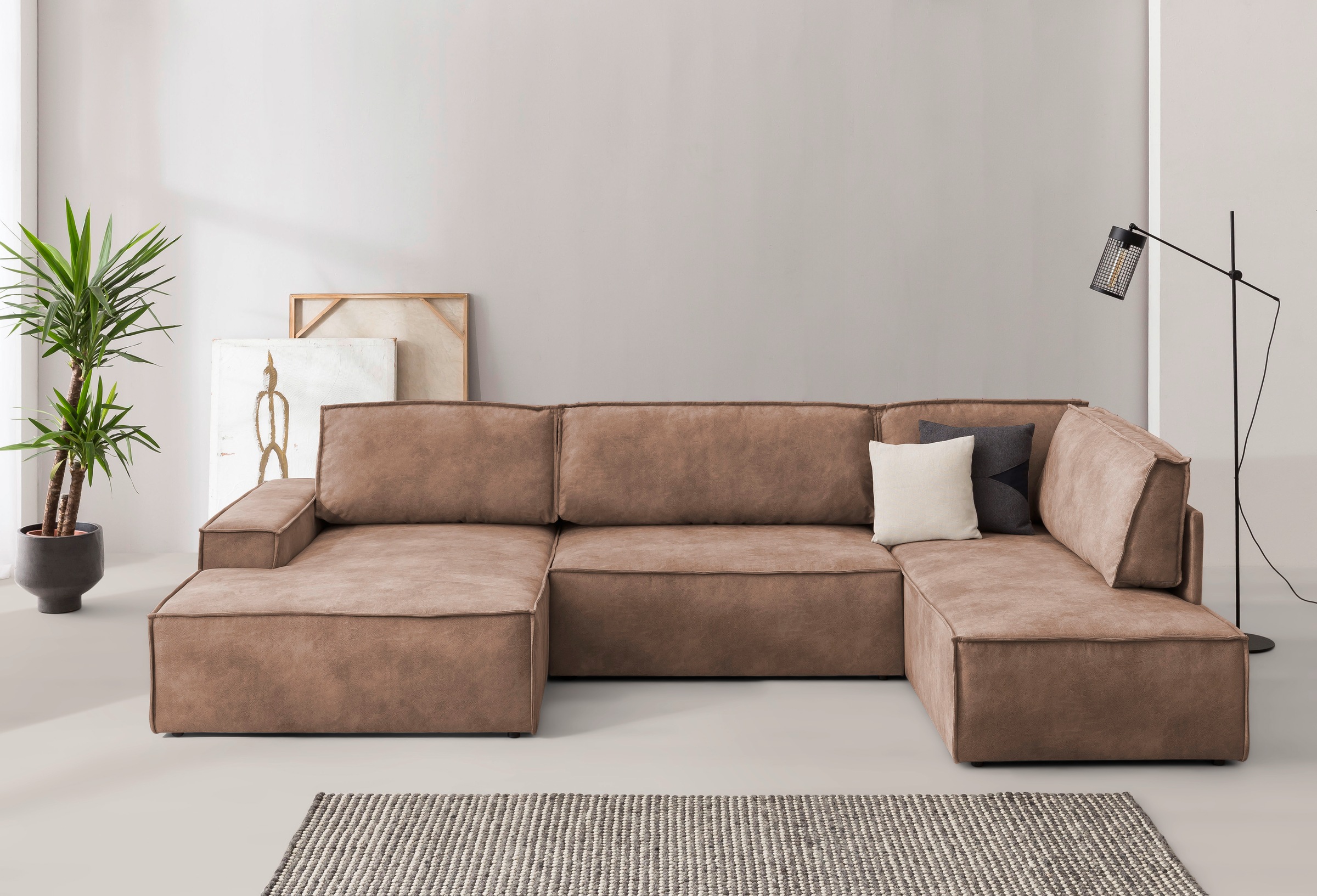 Home affaire Wohnlandschaft »SHERWOOD 329 cm, U-Form, Schlafsofa,«, Schlaffunktion m. Bettkasten (194x139 cm), Cord, Vintage, Samtvelours