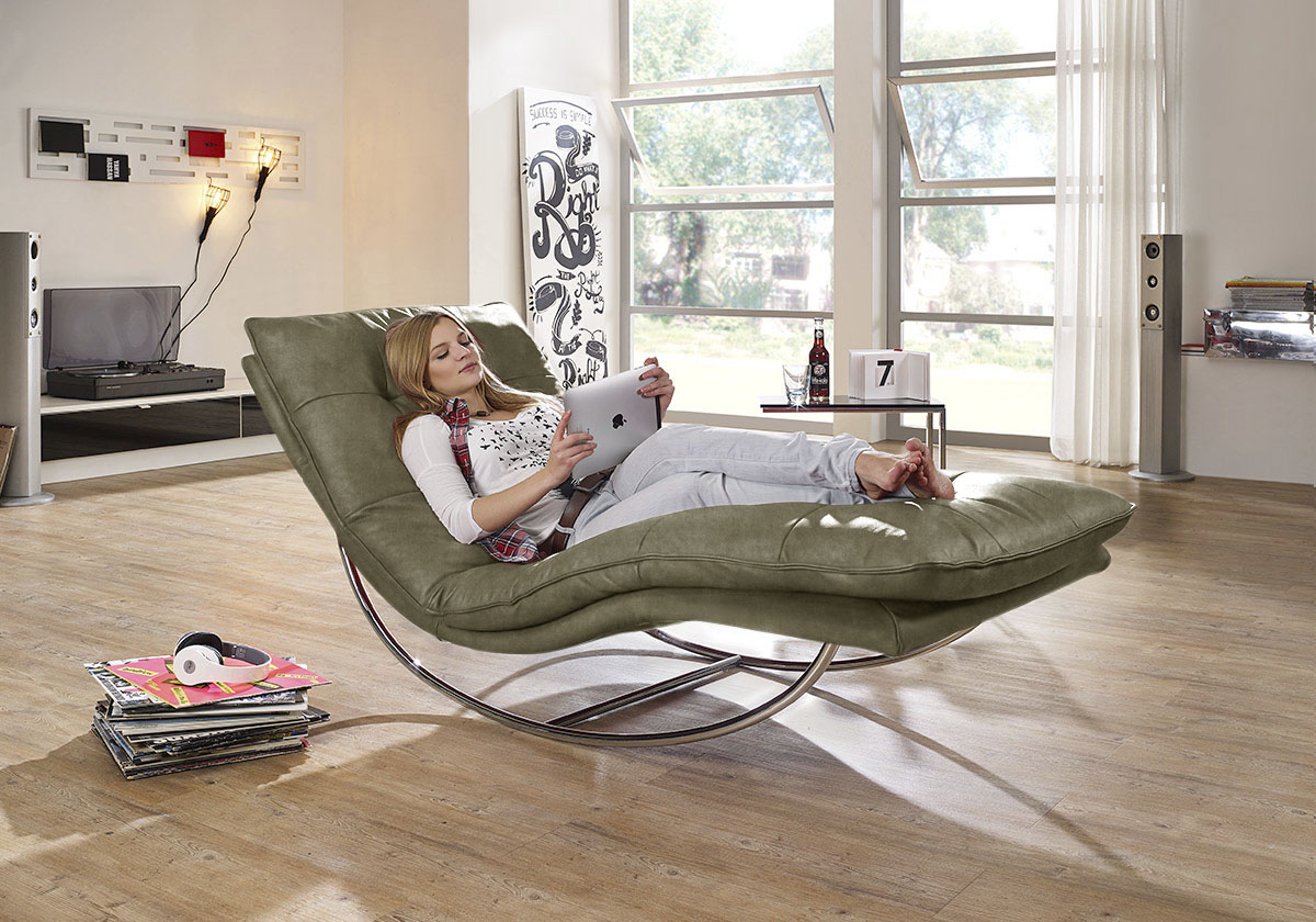 W.SCHILLIG Relaxliege "daily dreams" in Waffelkissen-Optik, Schaukelgestell Chrom glänzend, in 2 Breiten