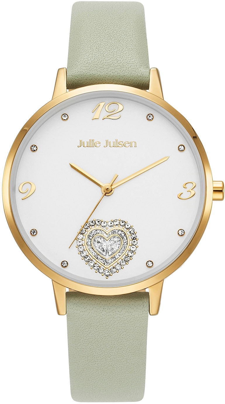 Julie Julsen Quarzuhr »Julie Julsen Heart Drop Gold Set, JJW2105YGL-SET«, (Set, 2 tlg., mit dazu passender Kette), Armbanduhr, Damenuhr, ideal auch als Geschenk, Herz, Glitzer