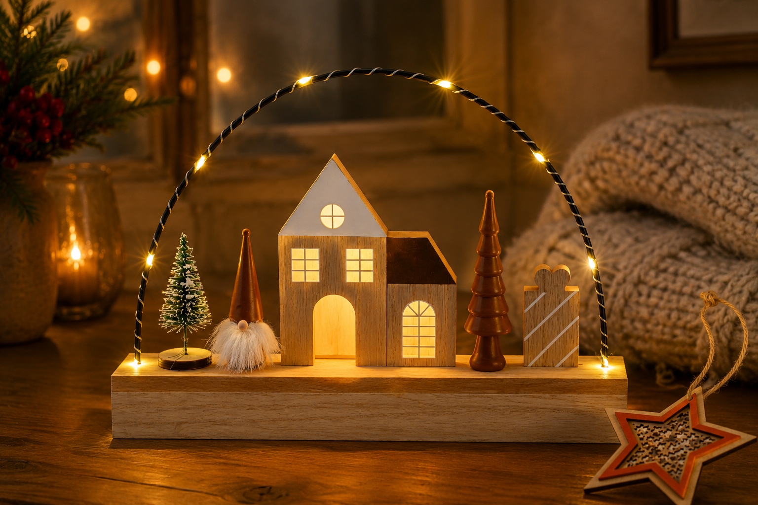 OTTO home LED Dekoobjekt »Holzdekoration Weihnachten, 1 Stück« 1 Stk. Warmweiß Gratis-Hänger, 6h-Timer, 20 cm Hoch