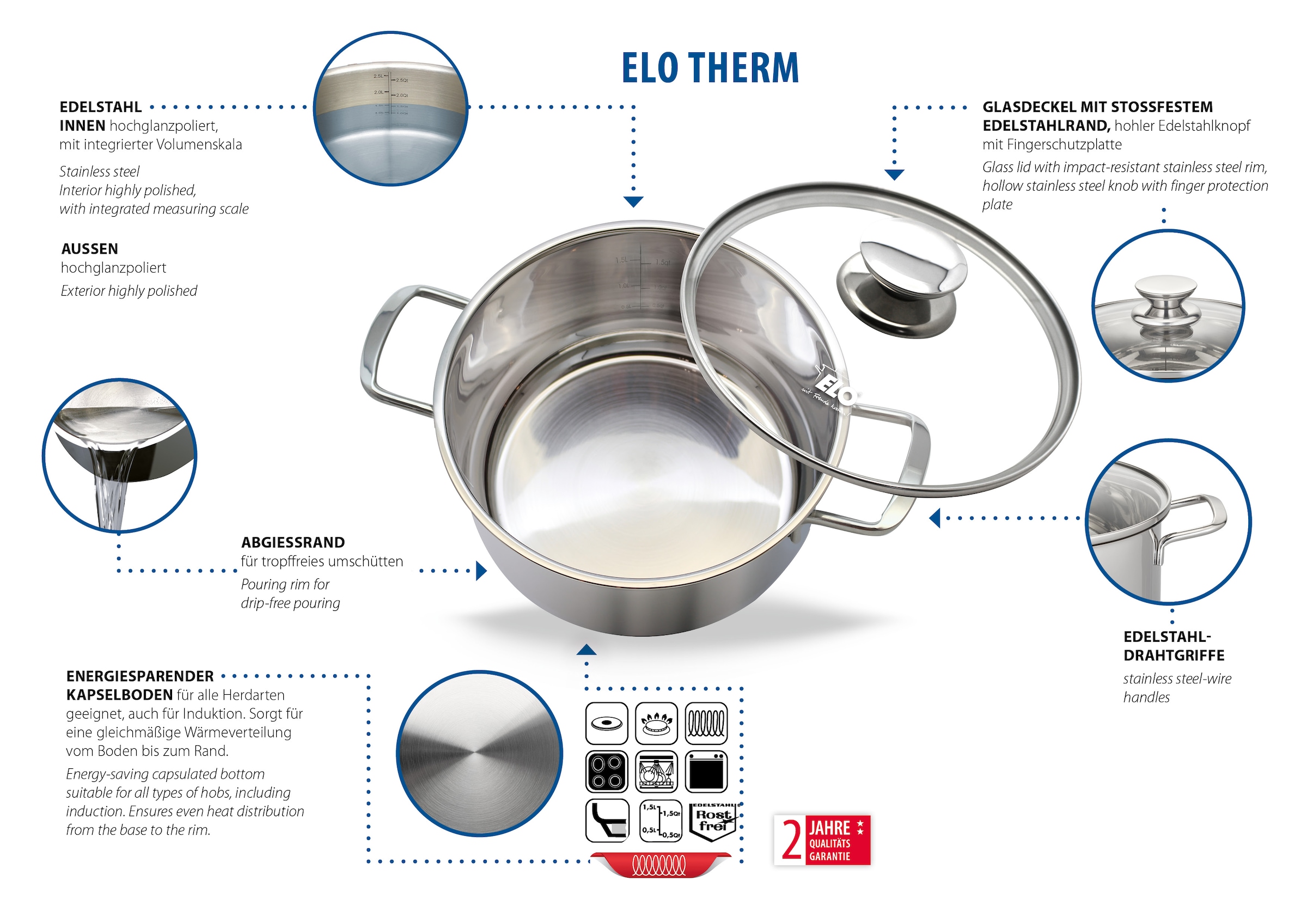 Elo Topf-Set »Elo Therm Topfset 5-teilig« Set, 8 Stk. tlg. Edelstahl