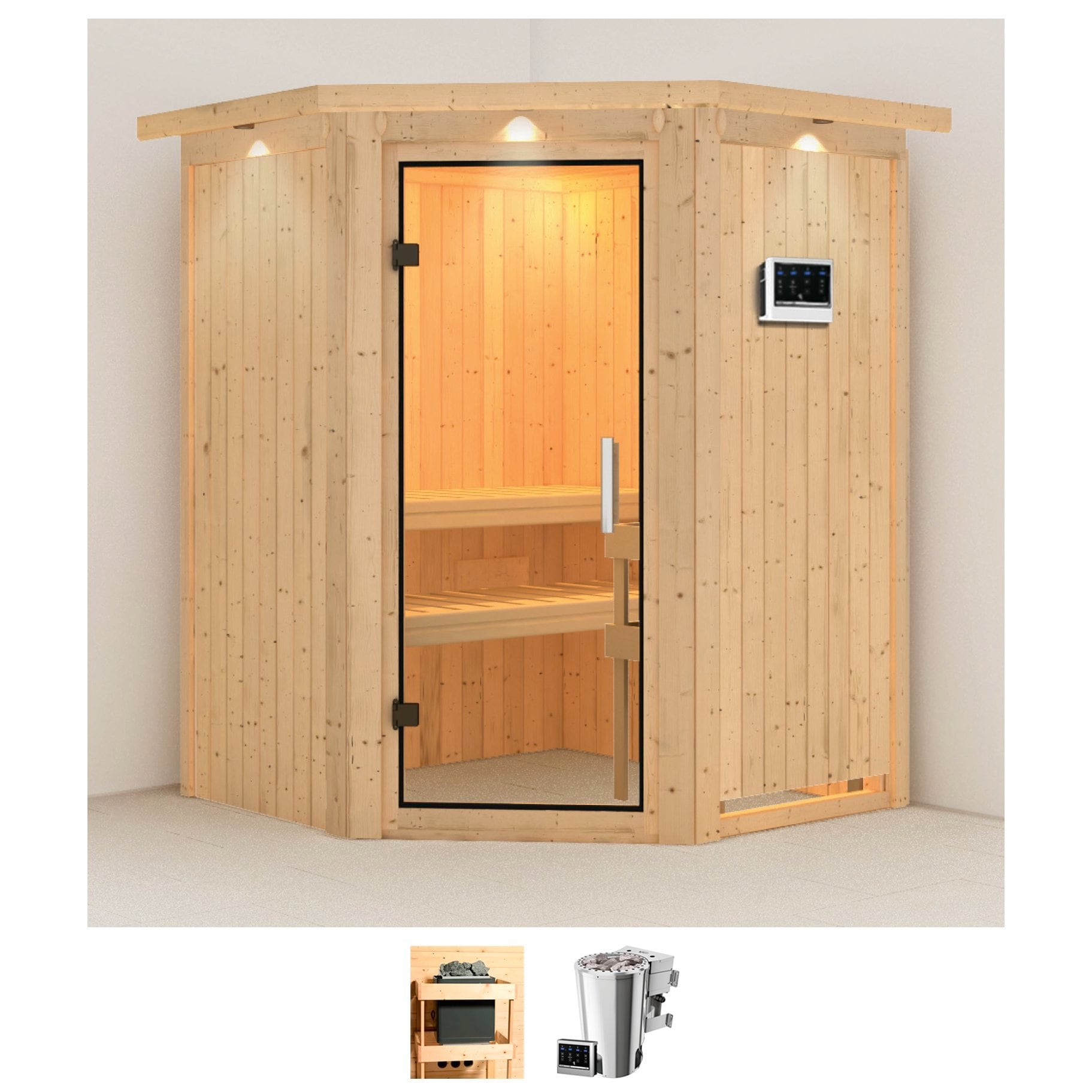 Karibu Sauna "Nanna" Set, Ofen 3,6 kW Bio-Ofen externe Strg. easy