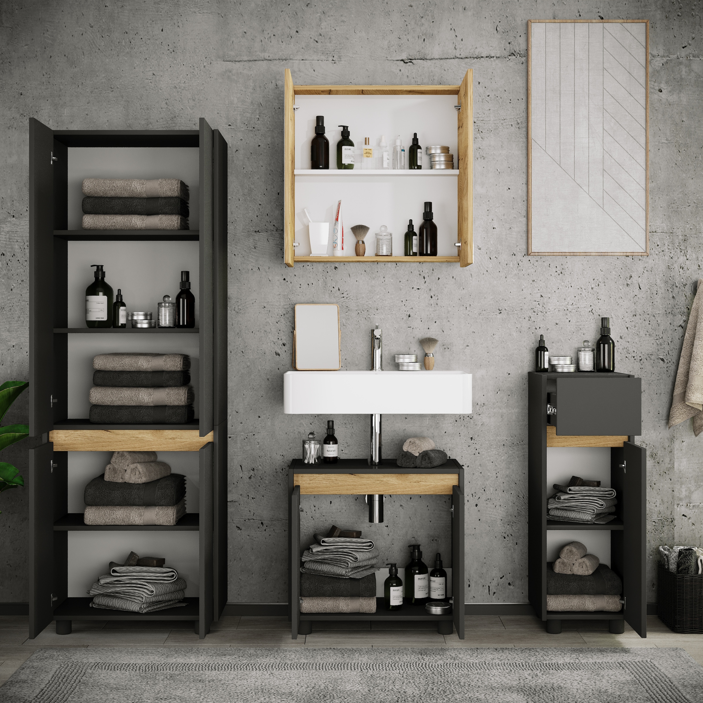 VCM Badmöbel-Set »4-tlg. Badmöbel Set Komplett Badschrank Cosila  XL« 4 Stk. tlg.