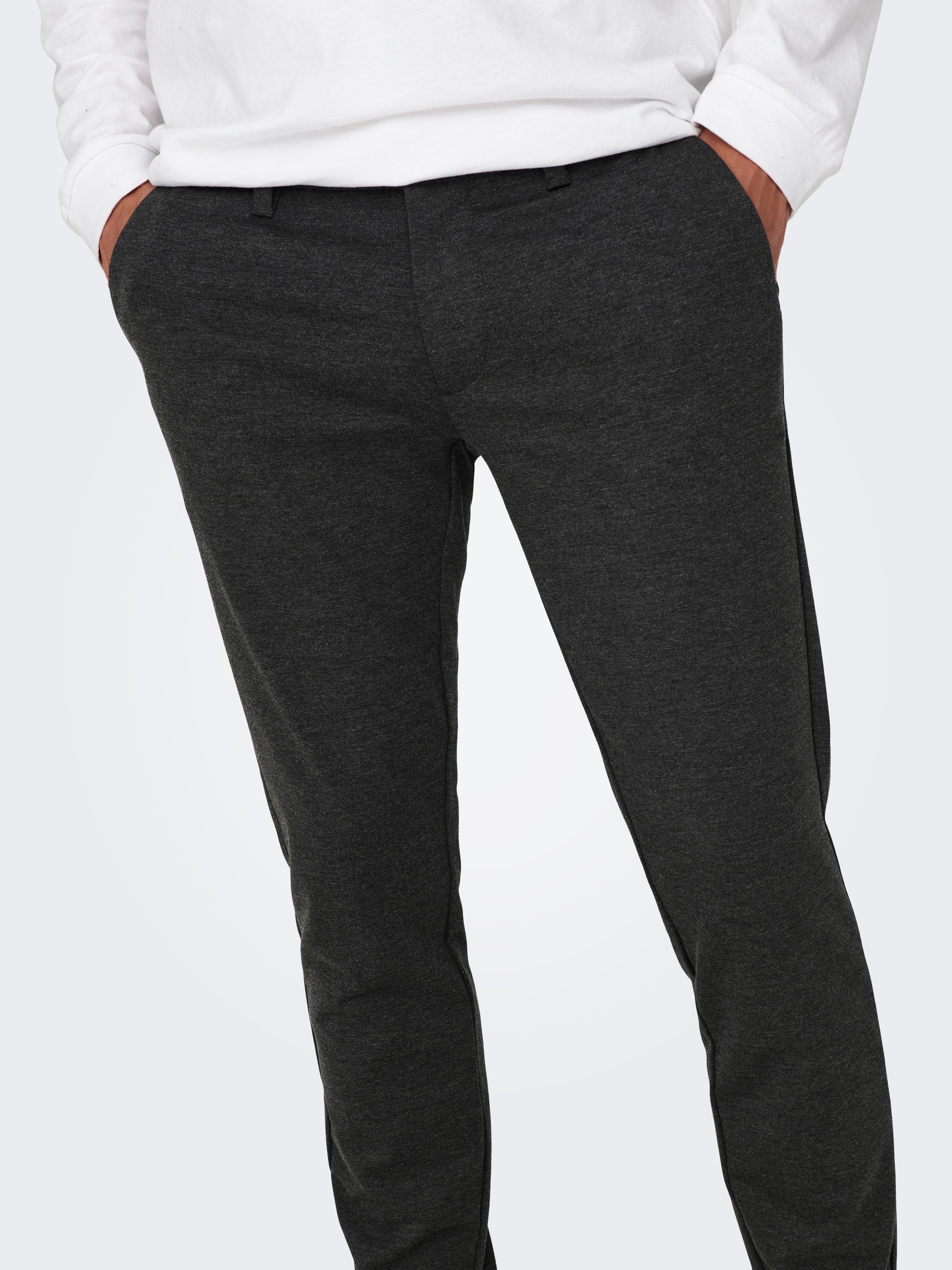 Chinos ONLY & SONS "ONSMARK SLIM GW 0209 PANT NOOS", Herren, Gr. 36, Länge 32, grau (dunkelgrau melange), Web, Obermaterial: 76% Polyester, 20% Viskose, 4% Elasthan, unifarben, schmal normal, Hosen 2