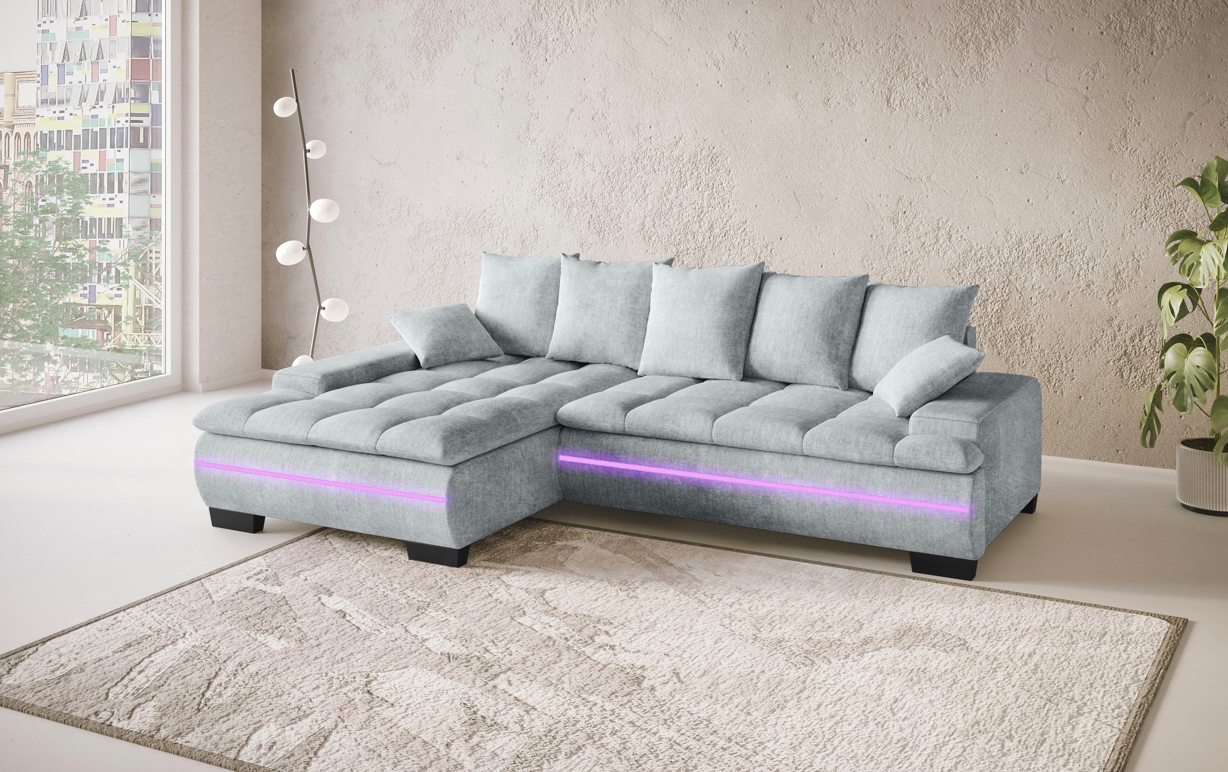 Mr. Couch Ecksofa »Haiti II, L-Form«, RGB-LED Beleuchtung, Kaltschaum, wahlweise mit Bett, Bettkasten