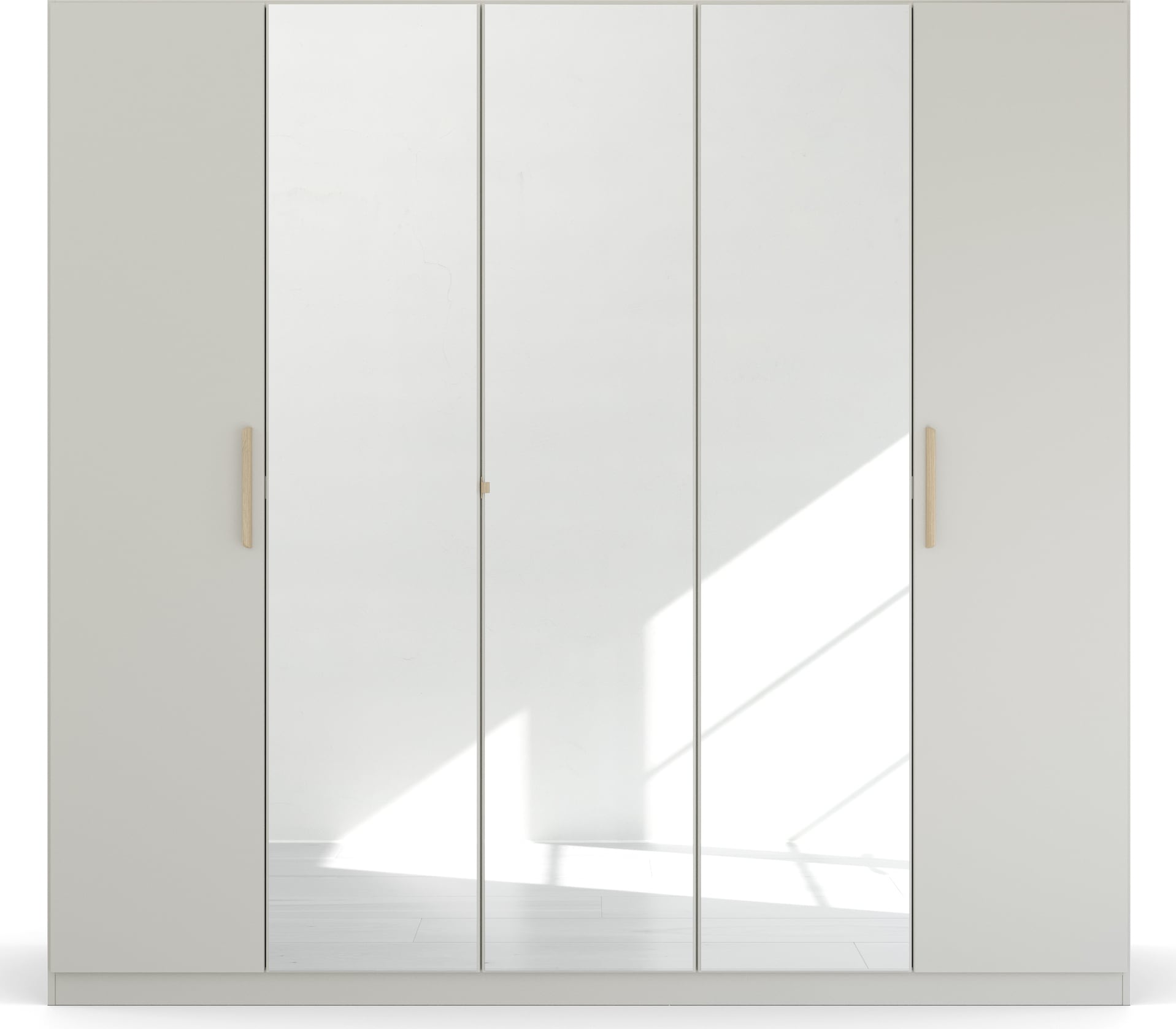rauch Kleiderschrank »Skandi by Quadra Spin Schlafzimmerschrank«, im Landhaus-Stil mit Massivholzgriffen, vollflächige SpiegeltÜren