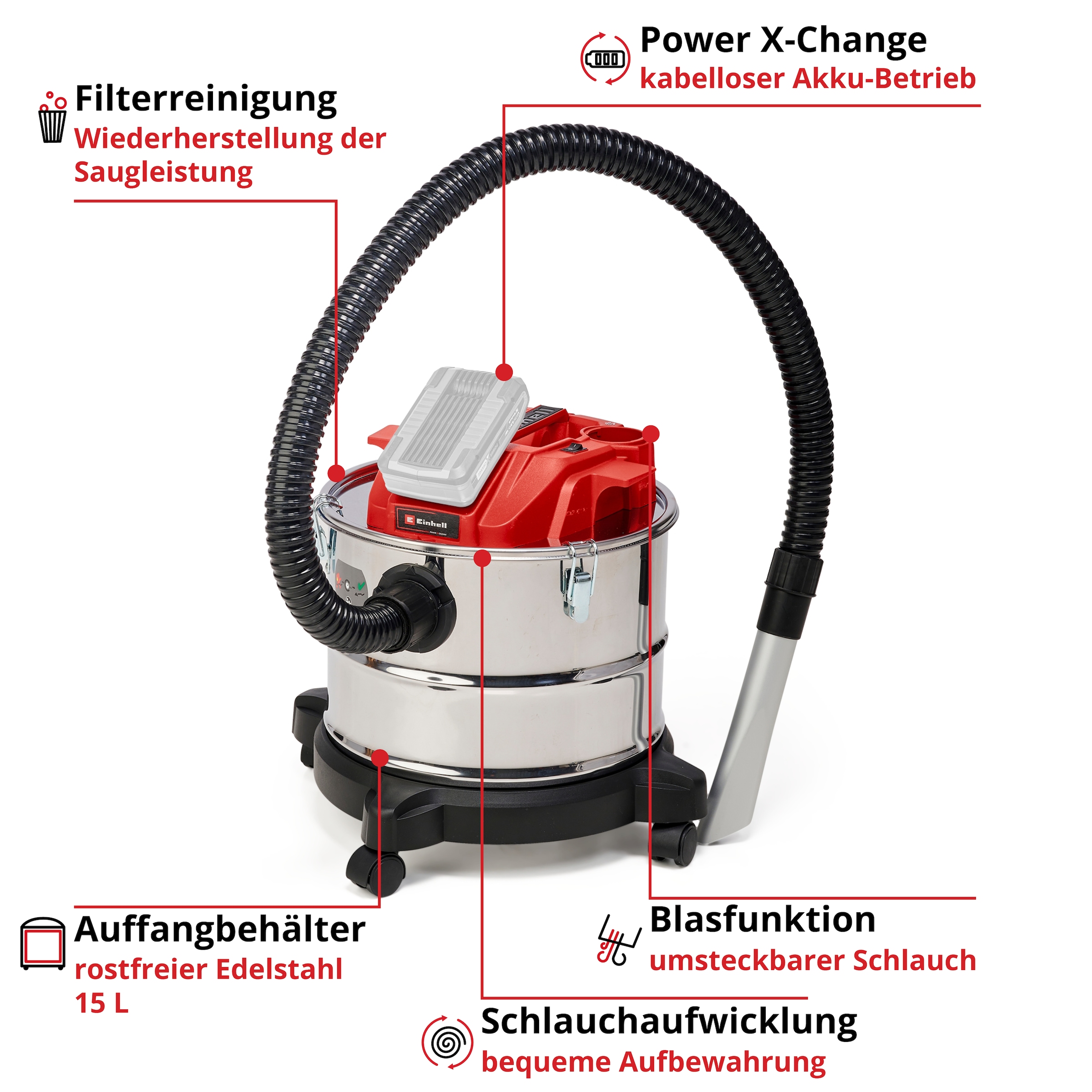 Einhell Aschesauger »Akku-Aschesauger TE-AV 18/15 Li C-Solo«, (Packung), ohne Akku und Ladegerät