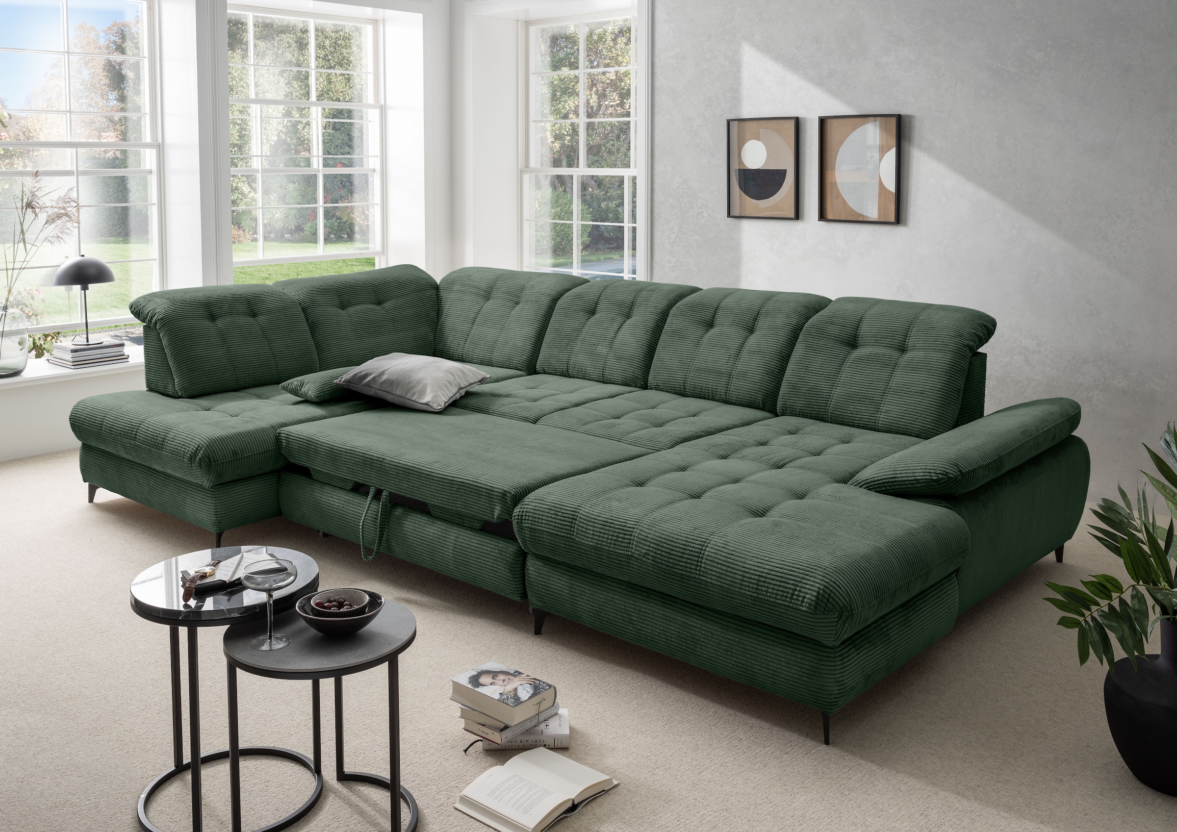 Home affaire Ecksofa »Lazio modern & bequem,  Breite 358cm, U-Form, tolle Detailverarbeitung« inkl. Bettkasten, Bettfunktion, Kopfteil-, Sitztiefenverstellung