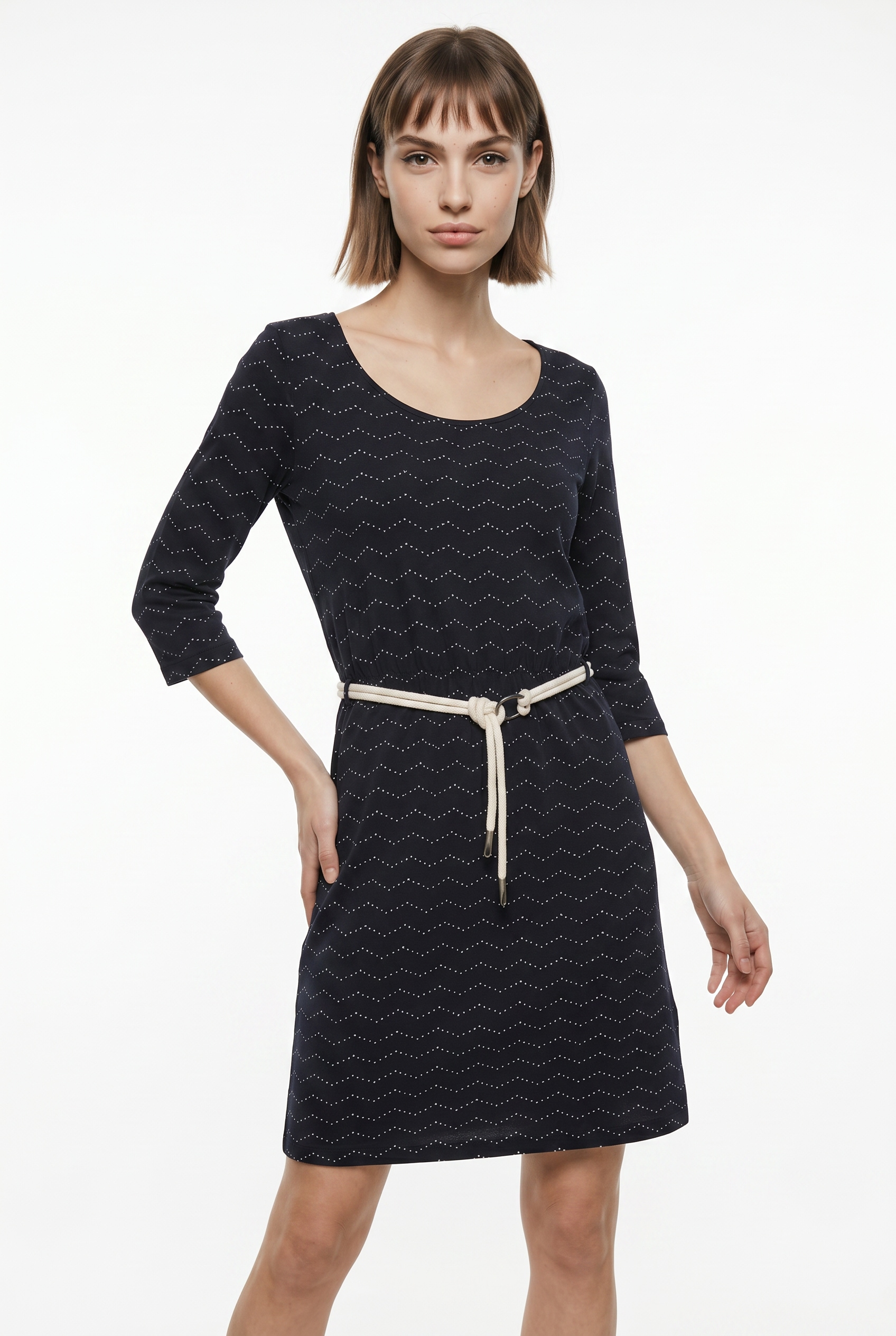 Ragwear Jerseykleid "LILITHA ZIG ZAG O" mit Taillen-Bindegürtel