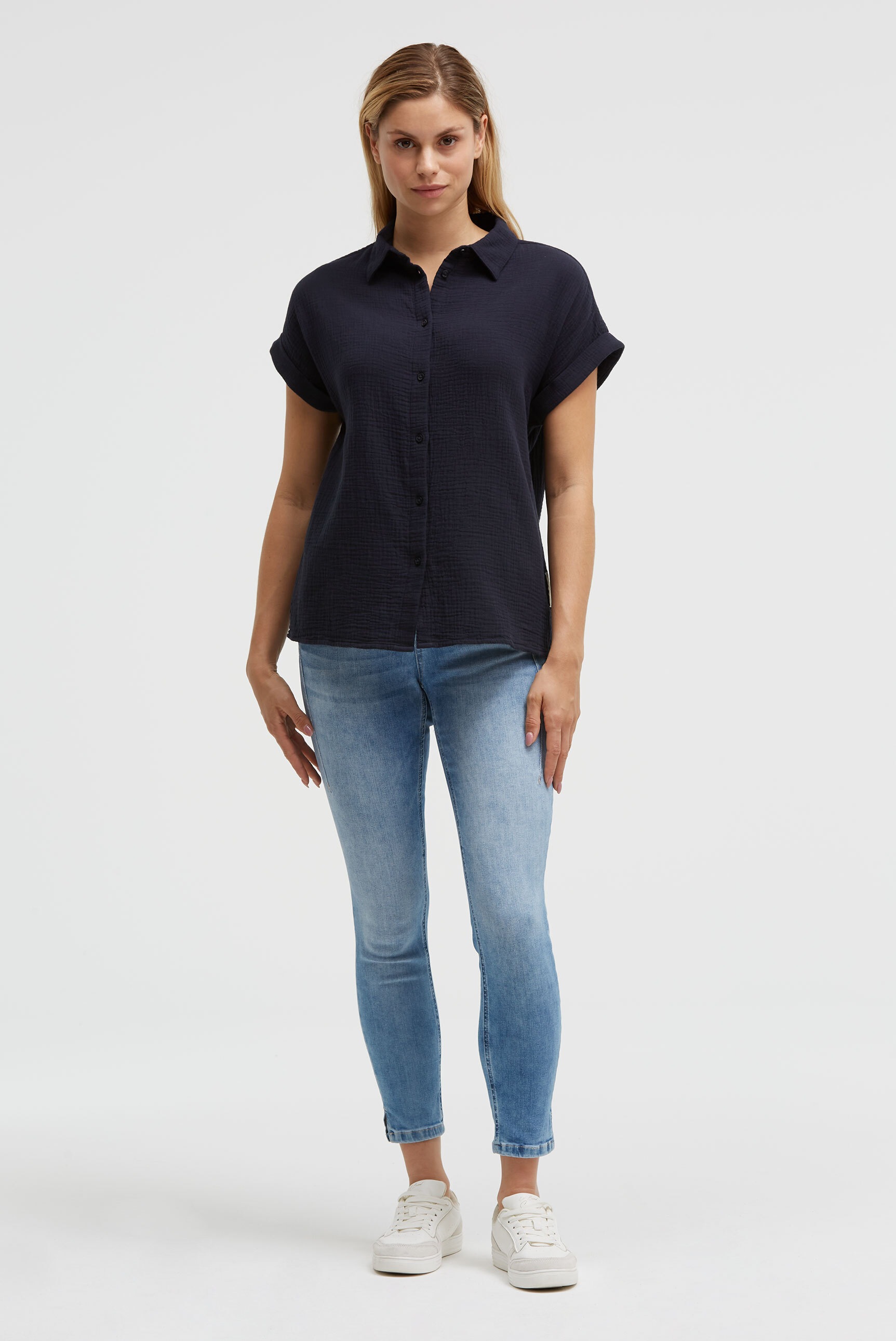 SOCCX Kurzarmbluse mit überschnittener Schulter