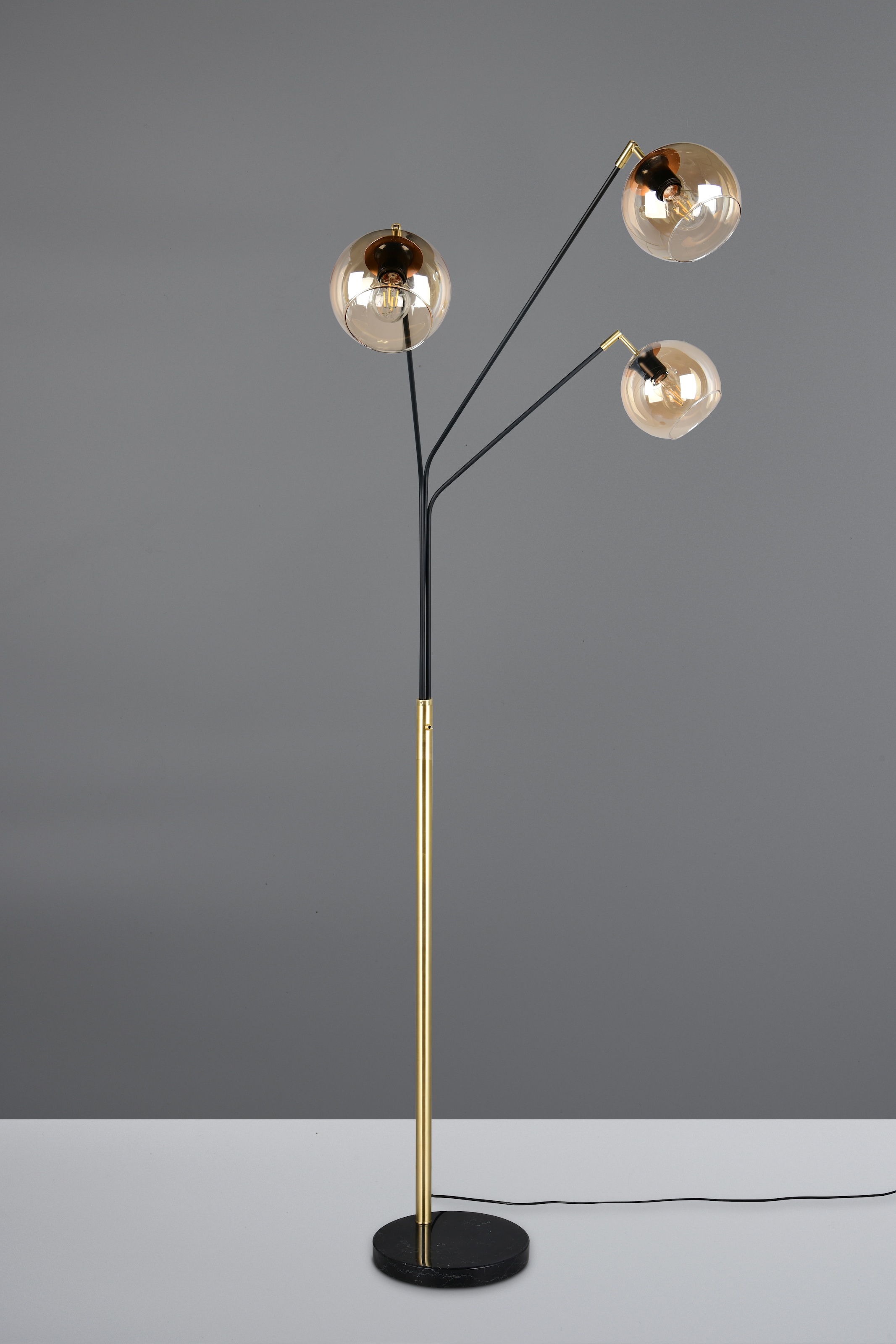 TRIO Leuchten Stehlampe »PAXTON, dreiflammige Stehleuchte, Glas Lampenschirme, Arme verstellbar«, 3 flammig, Leuchtmittel E27 | Leuchtmittel wechselbar, exkl. 3x E27 max 10W, Höhe 200cm Breite 67cm, Kippschalter, 2m Kabel