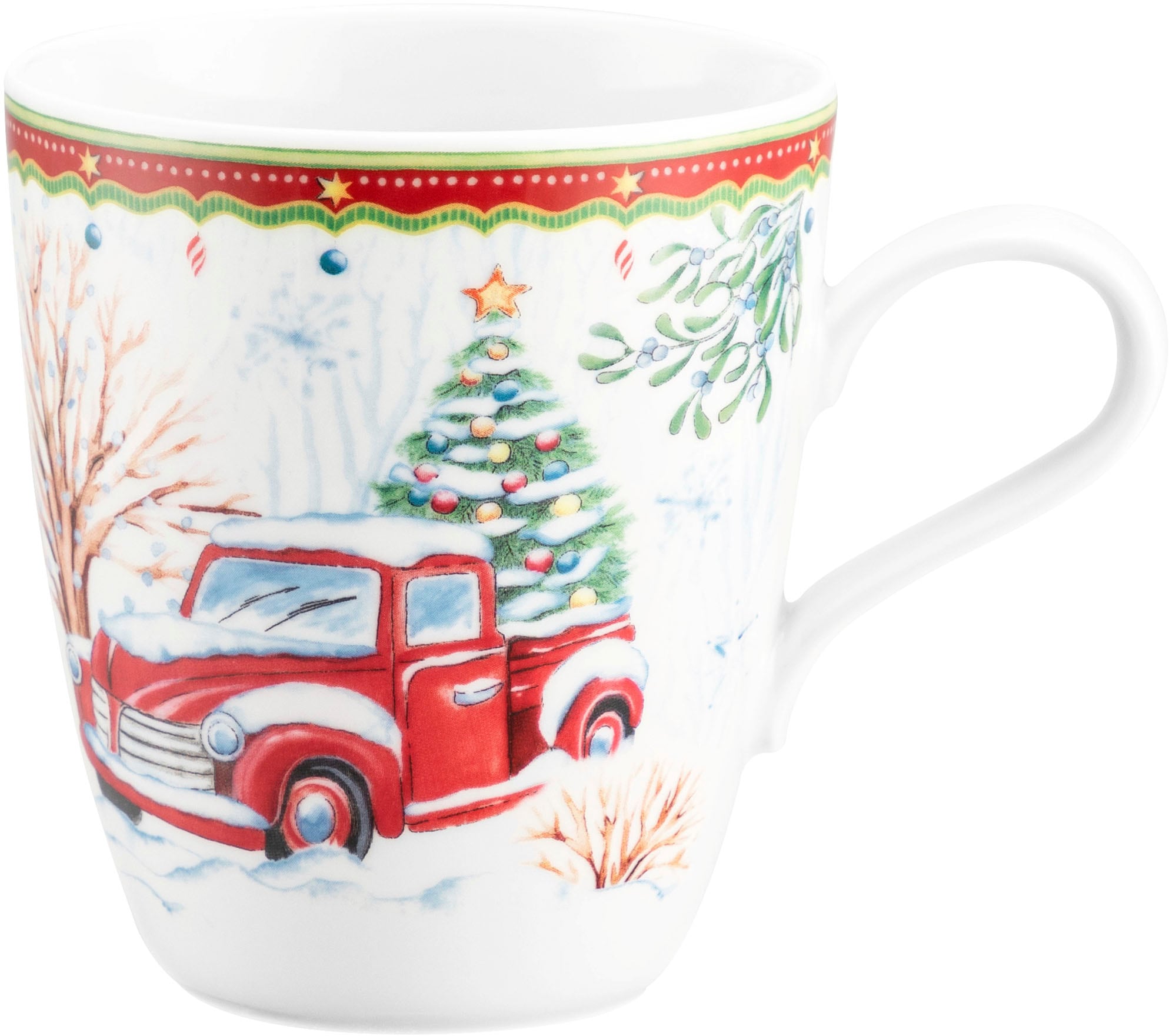 Seltmann Weiden "Life - Weihnachtsauto" Becher mit Henkel 0,40 l und weihnachtlichem Dekor