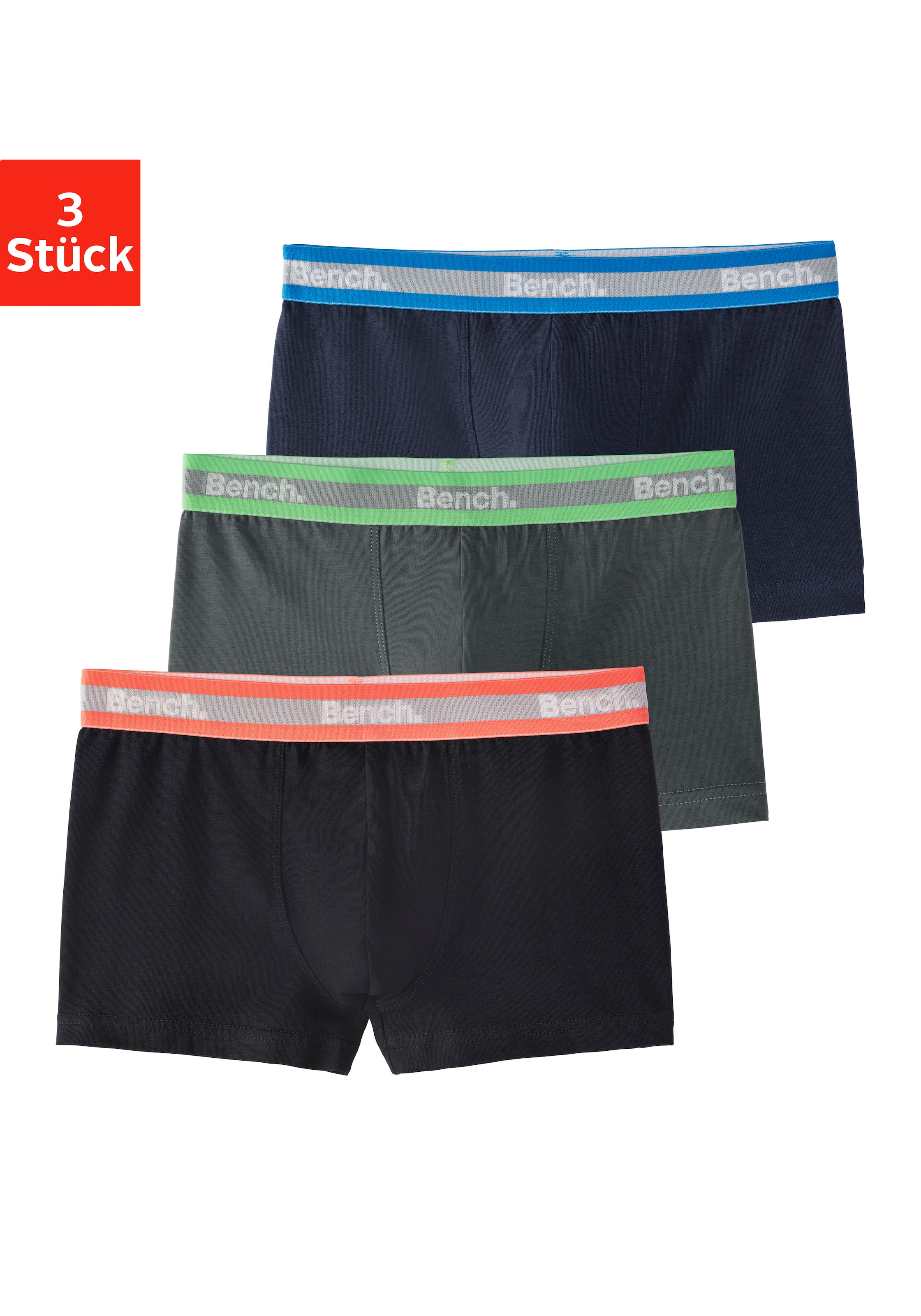 Bench. Boxer "Boxershorts für Jungen" Packung, 3 Stk. unifarben, mit Logoschriftzug, Baumwollmischung