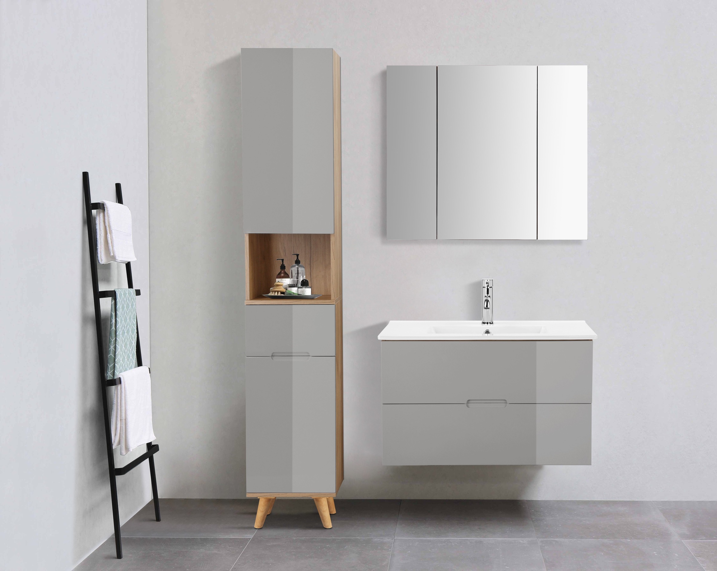 andas Spiegelschrank »Lund Bad Spiegel WC Wandspiegel Badezimmerspiegel ohne LED«, Badschrank Badezimmerspiegelschrank Spiegel Breite 80cm mit 3 Türen