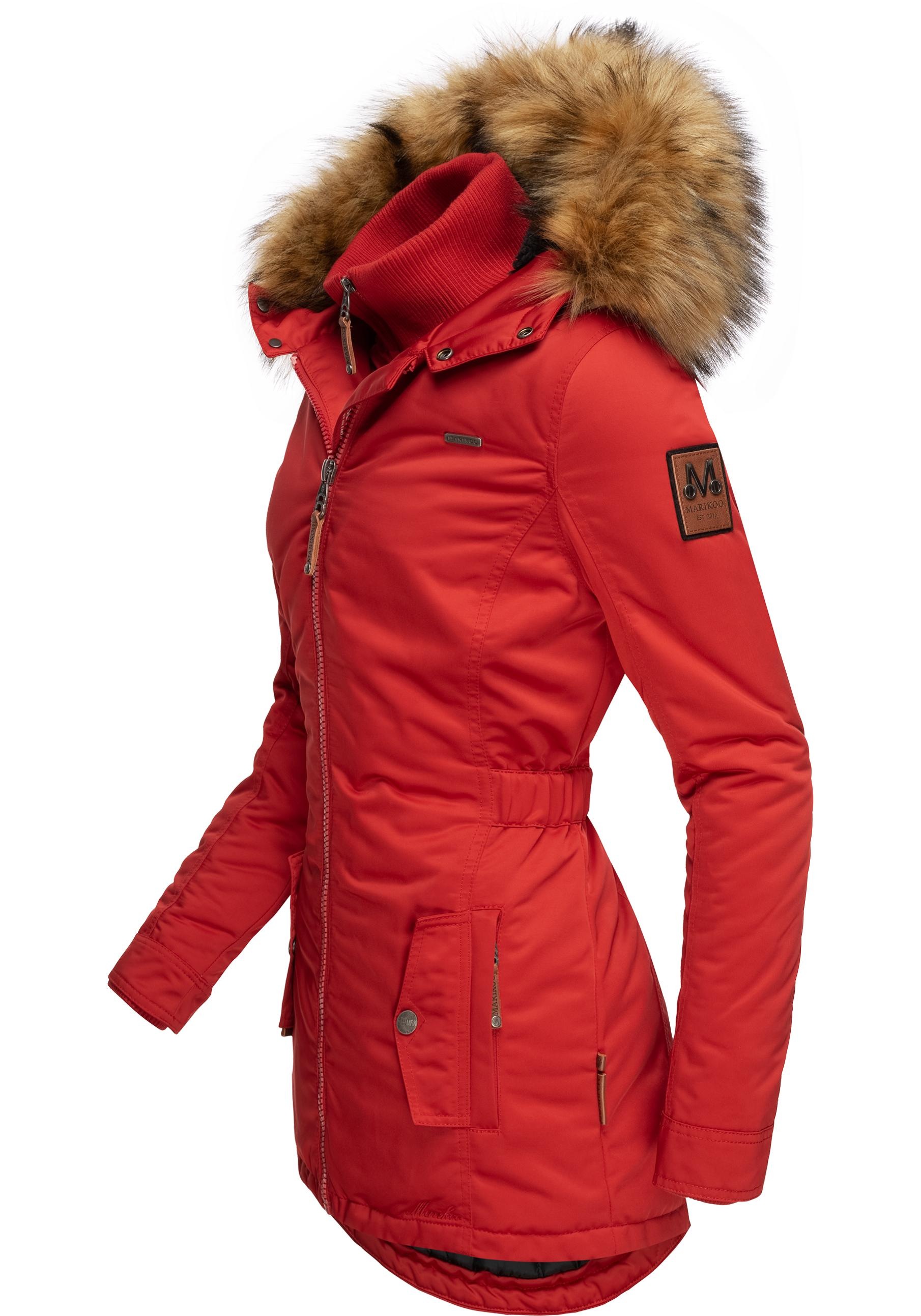 Marikoo Wintermantel "Sanakoo" schicker Damen Kurzmantel mit Kunstfellkapuz günstig online kaufen