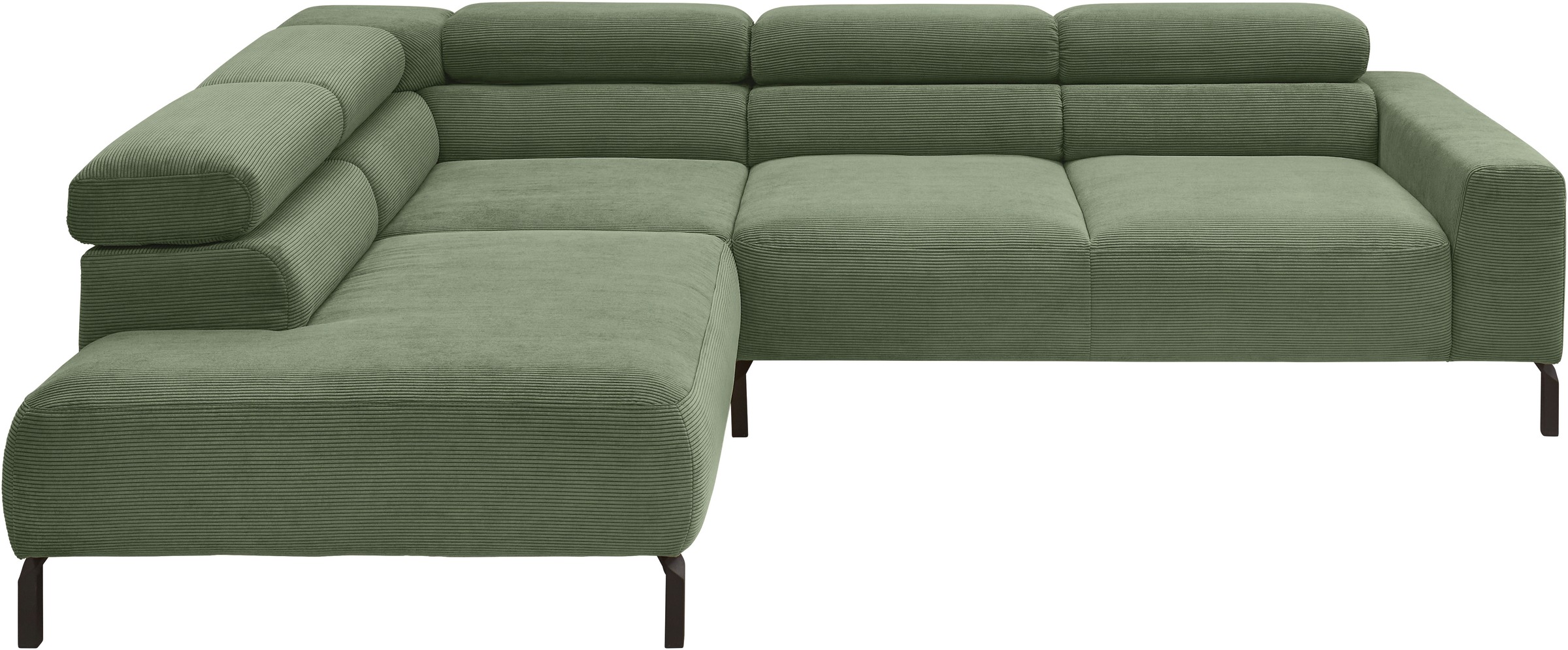 Places of Style Ecksofa »Antonelli, L-Form, inkl. Kopfteilverstellung, Breite 276 cm«, mit elektrischer Sitztiefenverstellung, in Feincord, oliv