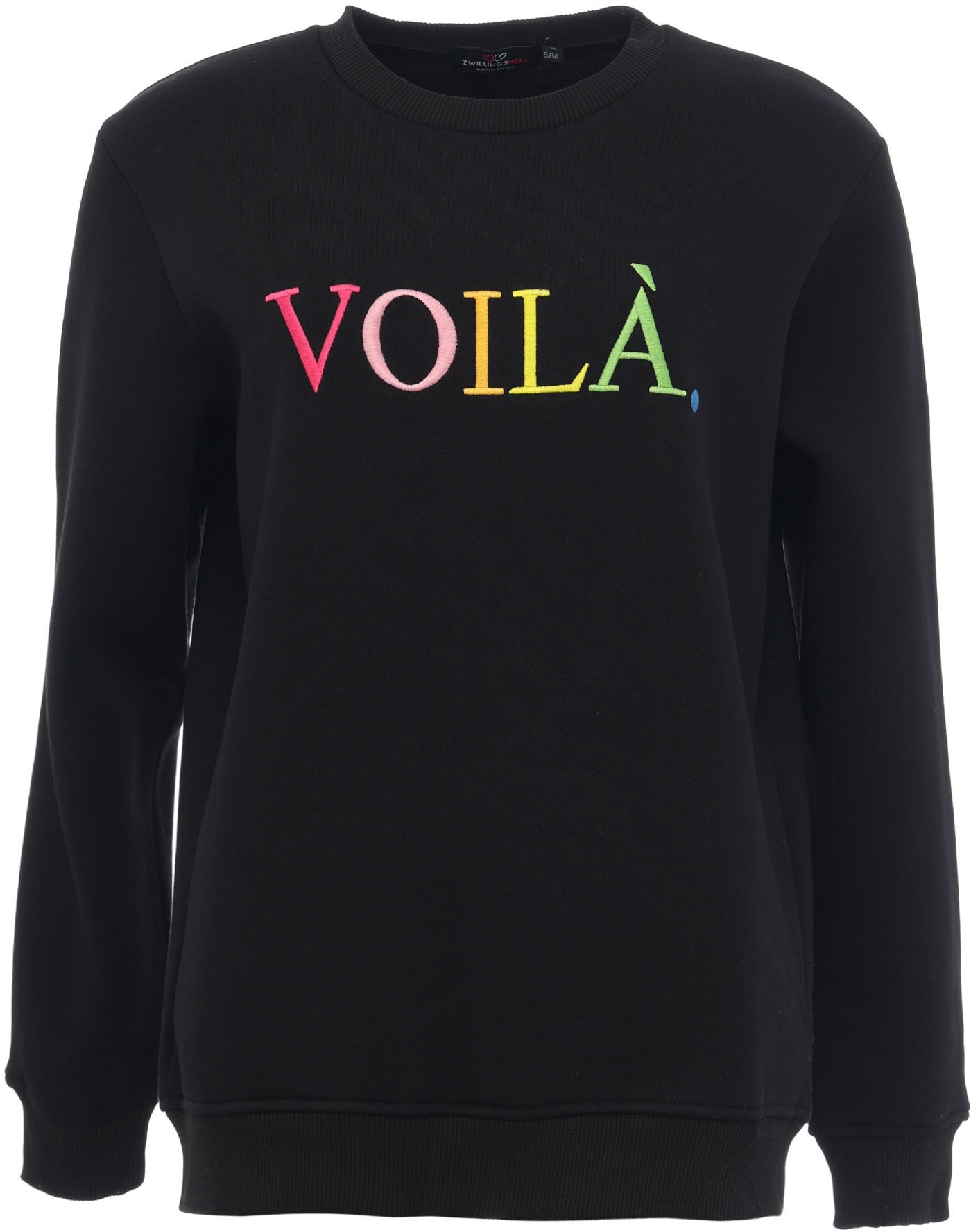 Zwillingsherz Sweatshirt, mit mehrfarbigem gestickten "Voilà"-Schriftzug