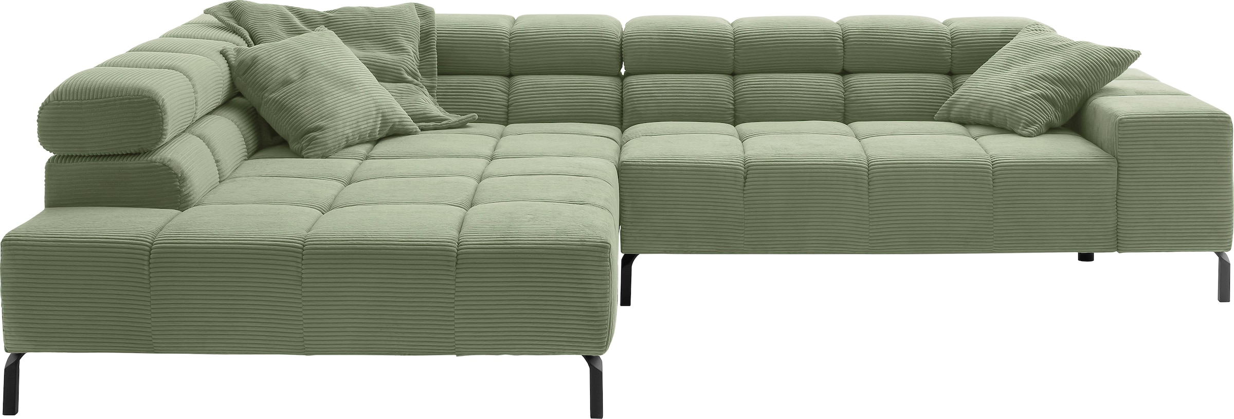 INOSIGN Ecksofa »Ancona New, wahlweise motorische Sitztiefenverstellung, auch in Cord«, feine Steppung, mit Kopfteilverstellung, 3 Zierkissen, L-Form