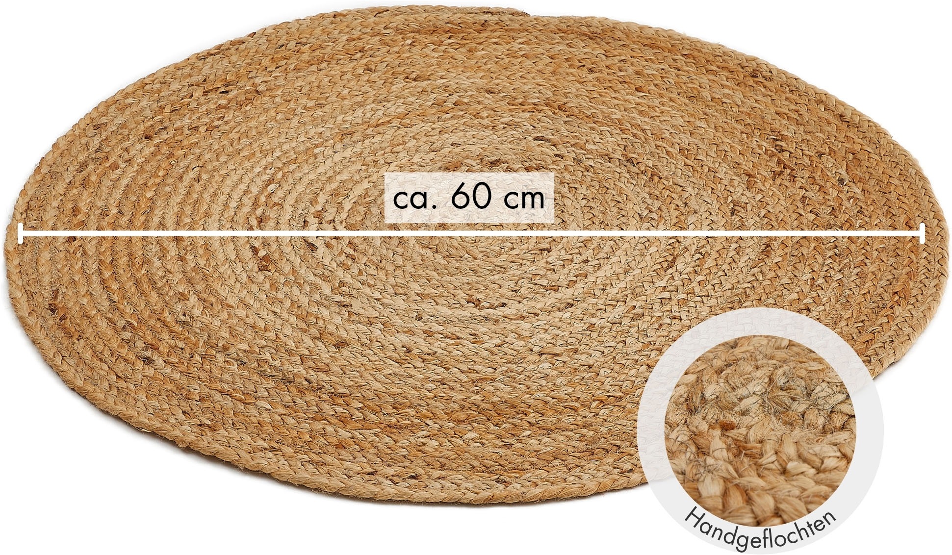 LUXOR living Teppich »Mamda 2, Juteteppich« rund 6 mm Höhe Flachgewebe, handgeflochten, Flecht Design, Naturfaser, Boho-Style