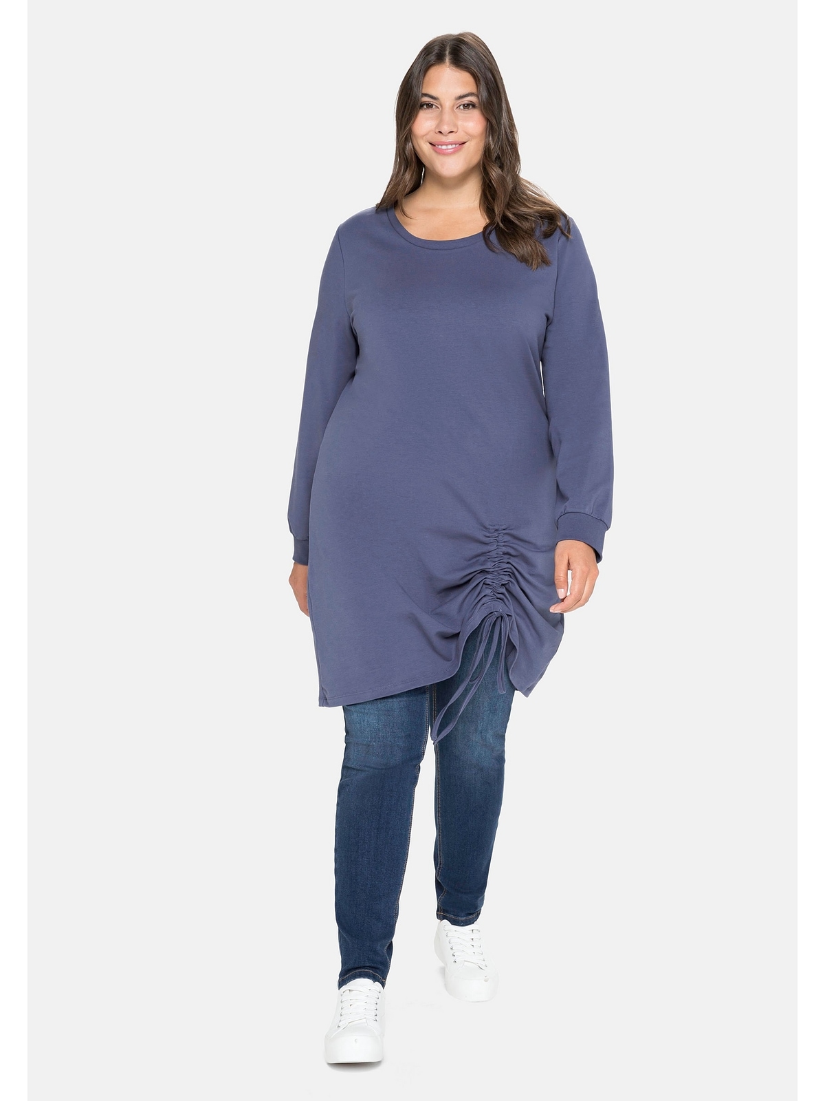 | Raffung für Größen«, Sheego in kaufen BAUR Oversized-Form »Große Shirtkleid seitlicher mit