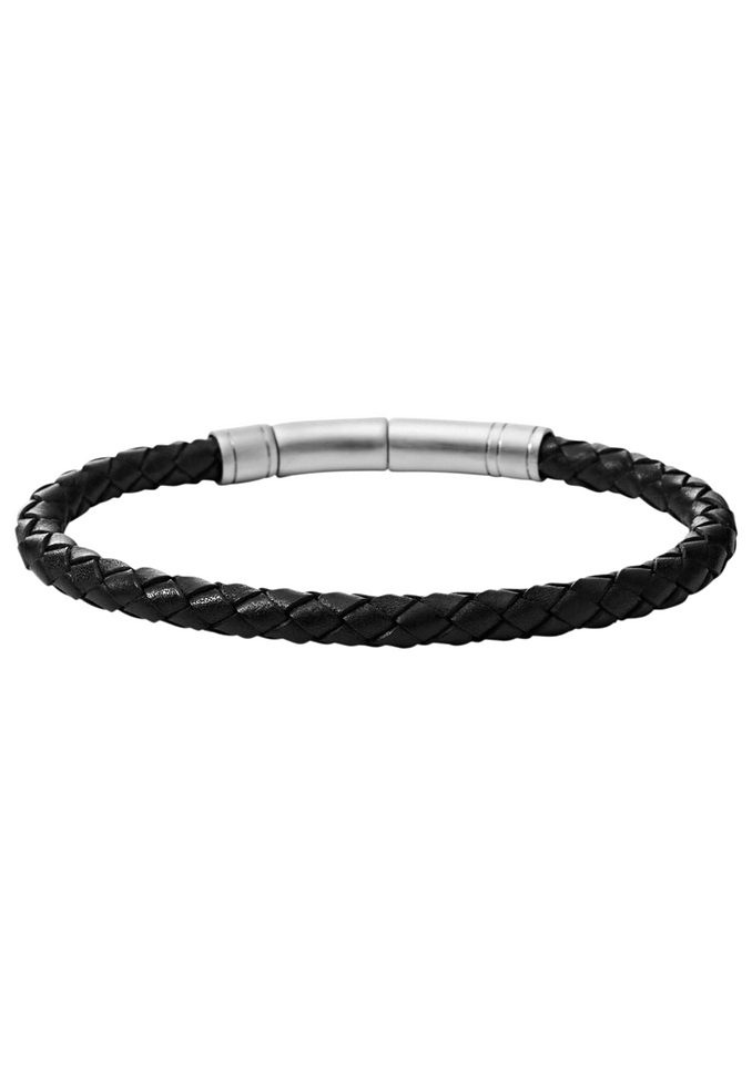 Lederarmband FOSSIL "Schmuck Geschenk Edelstahl Leder Armschmuck", grau (schwarz, edelstahlfarben), Armbänder, Damen, 22cm, Edelstahl Leder, Edelstahl, Leder, Lederarmband 2
