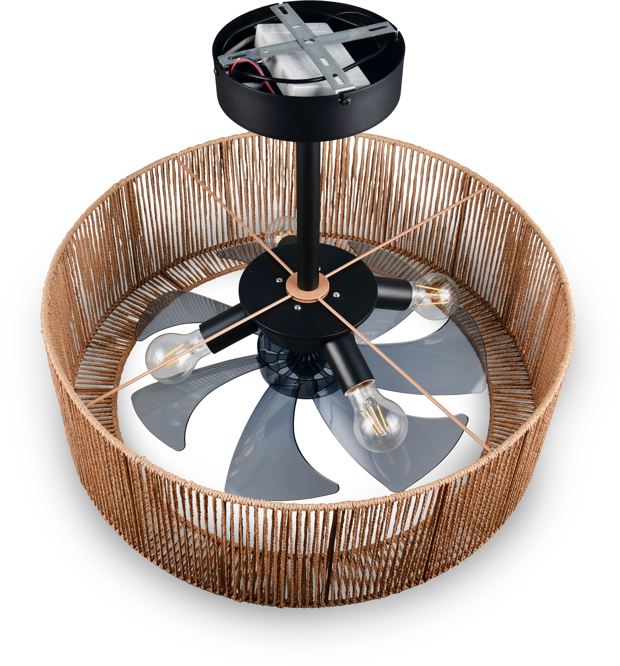 REALITY Leuchten Deckenleuchte »SMILLUM mit Ventilator, großer Deckenventilator mit Licht Ø 61cm« E27 1 Stk. warmweiß - kaltweiß exkl 4x E27 Leuchtmittel Ø 61cm Höhe 37-50cm, Vor- & Rücklauf Funktion