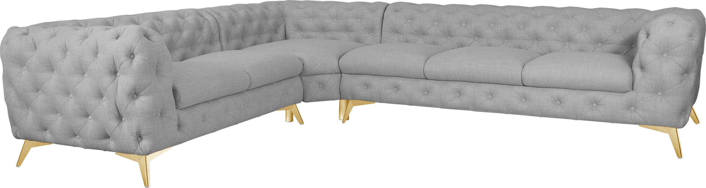 Leonique Chesterfield-Sofa »Ecksofa GLYNIS L-Form mit Wellenunterfederung, Maße B/T/H 323/264/75cm«, aufwändige Knopfheftung, moderne Chesterfield Optik, Fußfarbe wählbar